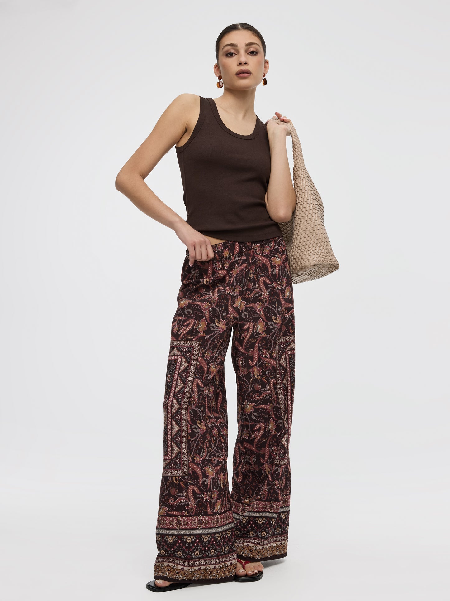 Wide-Leg High-Rise Pull-On Pant