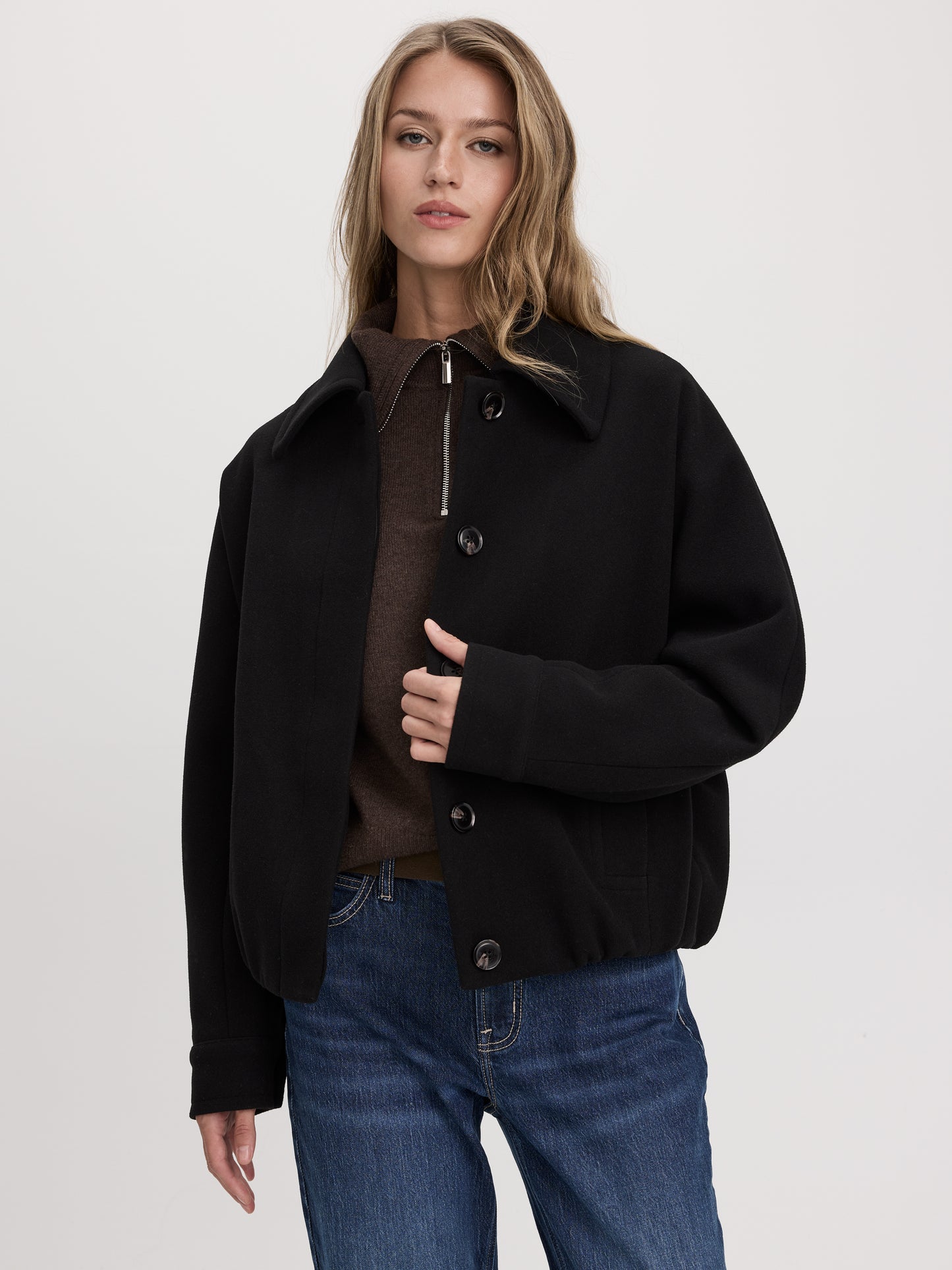 Long-Dolman-Sleeve Melton Jacket