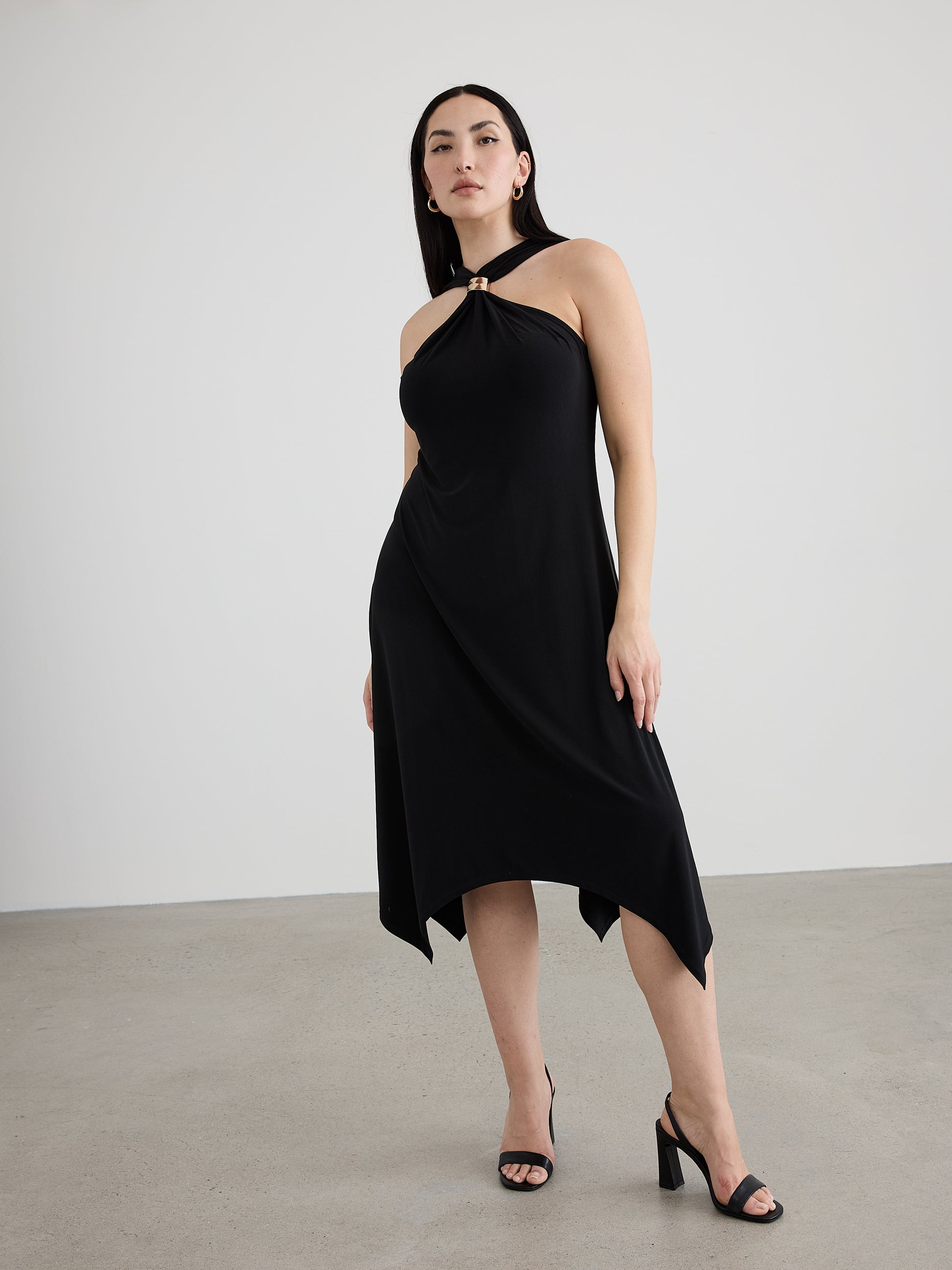 Sleeveless Halter Dress with Handkerchief Hem