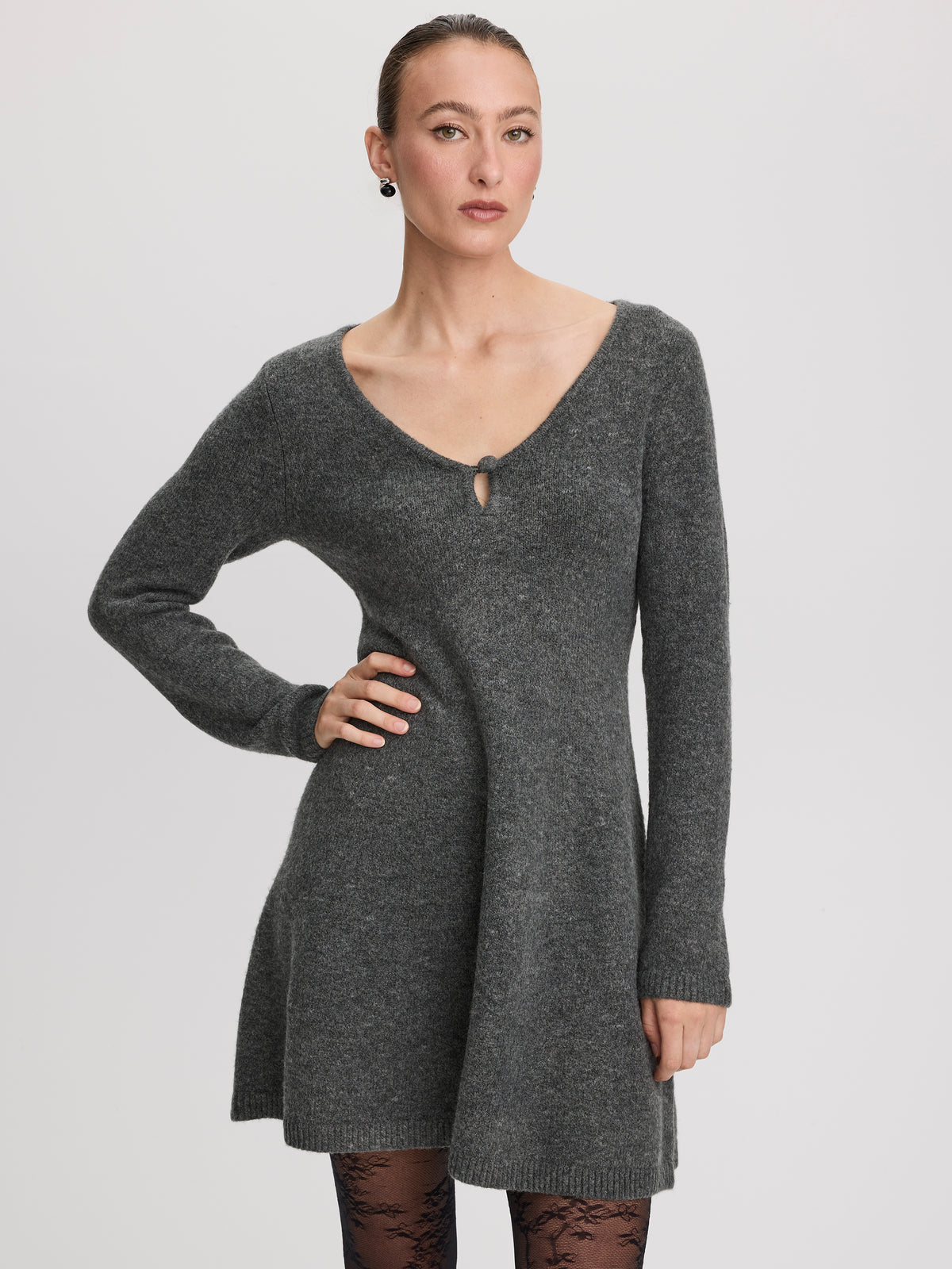 Long-Sleeve V-Neck Mini Dress