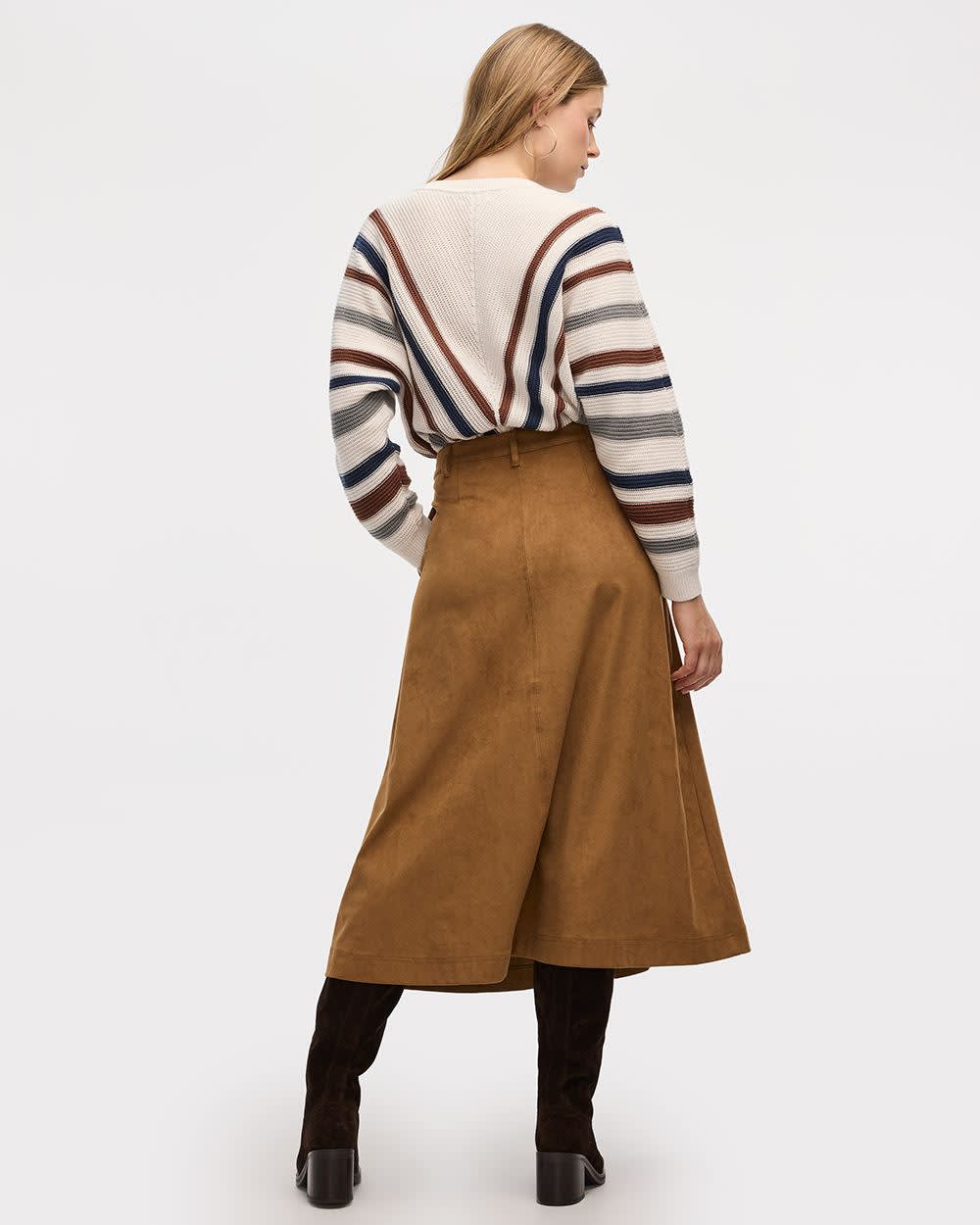 Faux-Suede A-Line Midi Skirt with Buttons