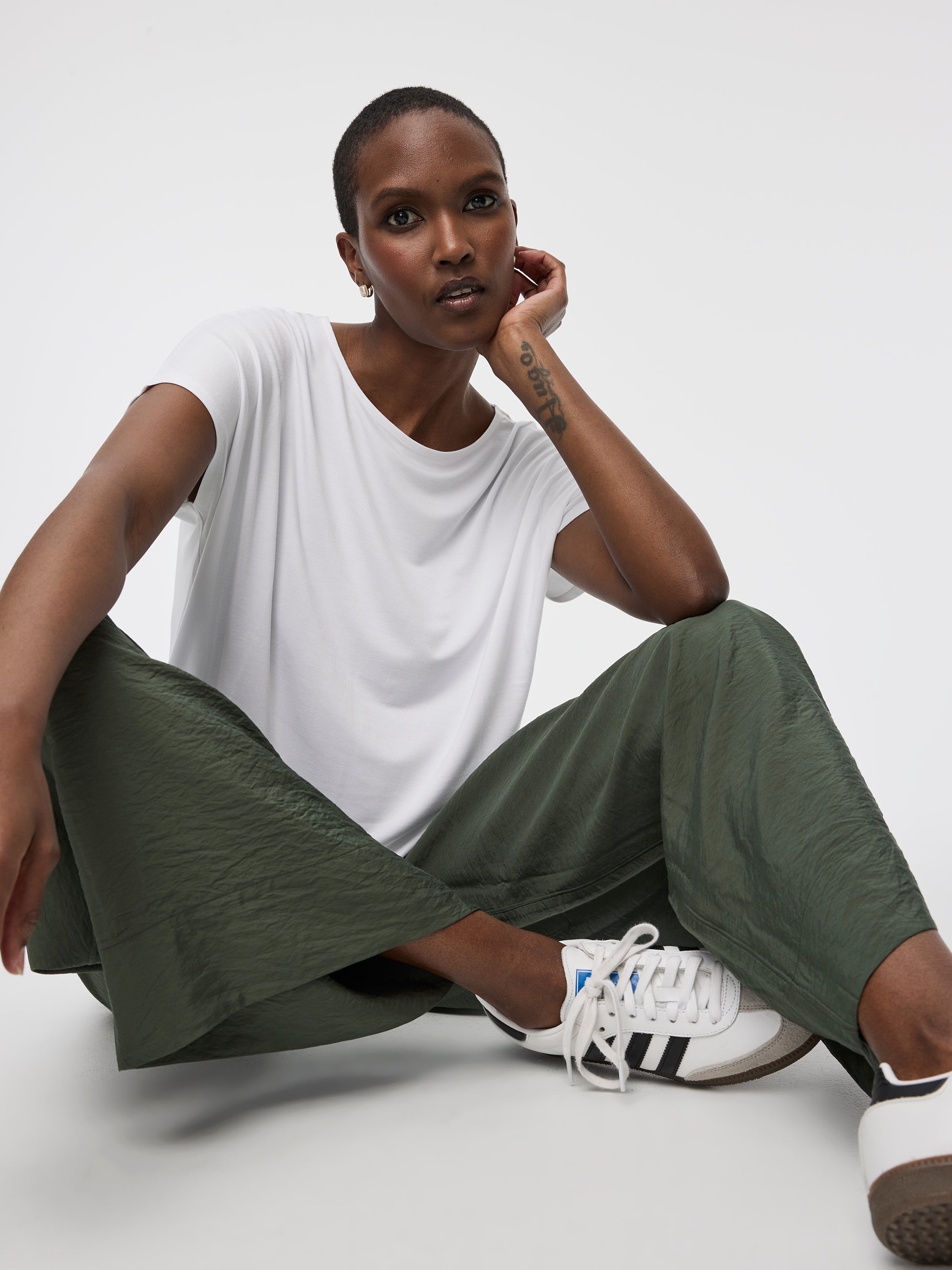 Short-Dolman-Sleeve Boat-Neck T-Shirt