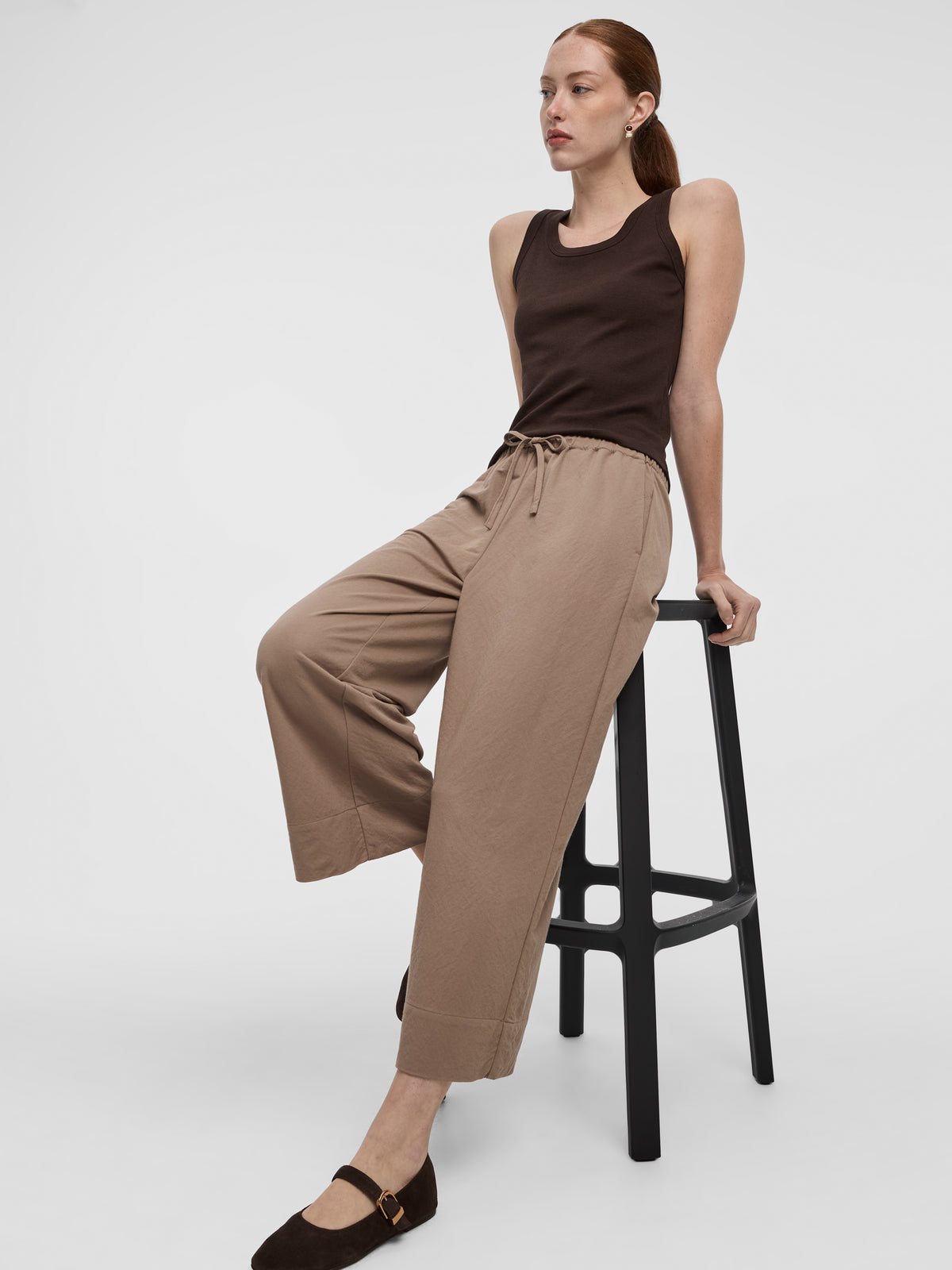 Wide-Leg Cropped Piqué Pant