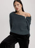 Asymmetric Neck Top with Metal Brooch – Women’s Fabric Blend