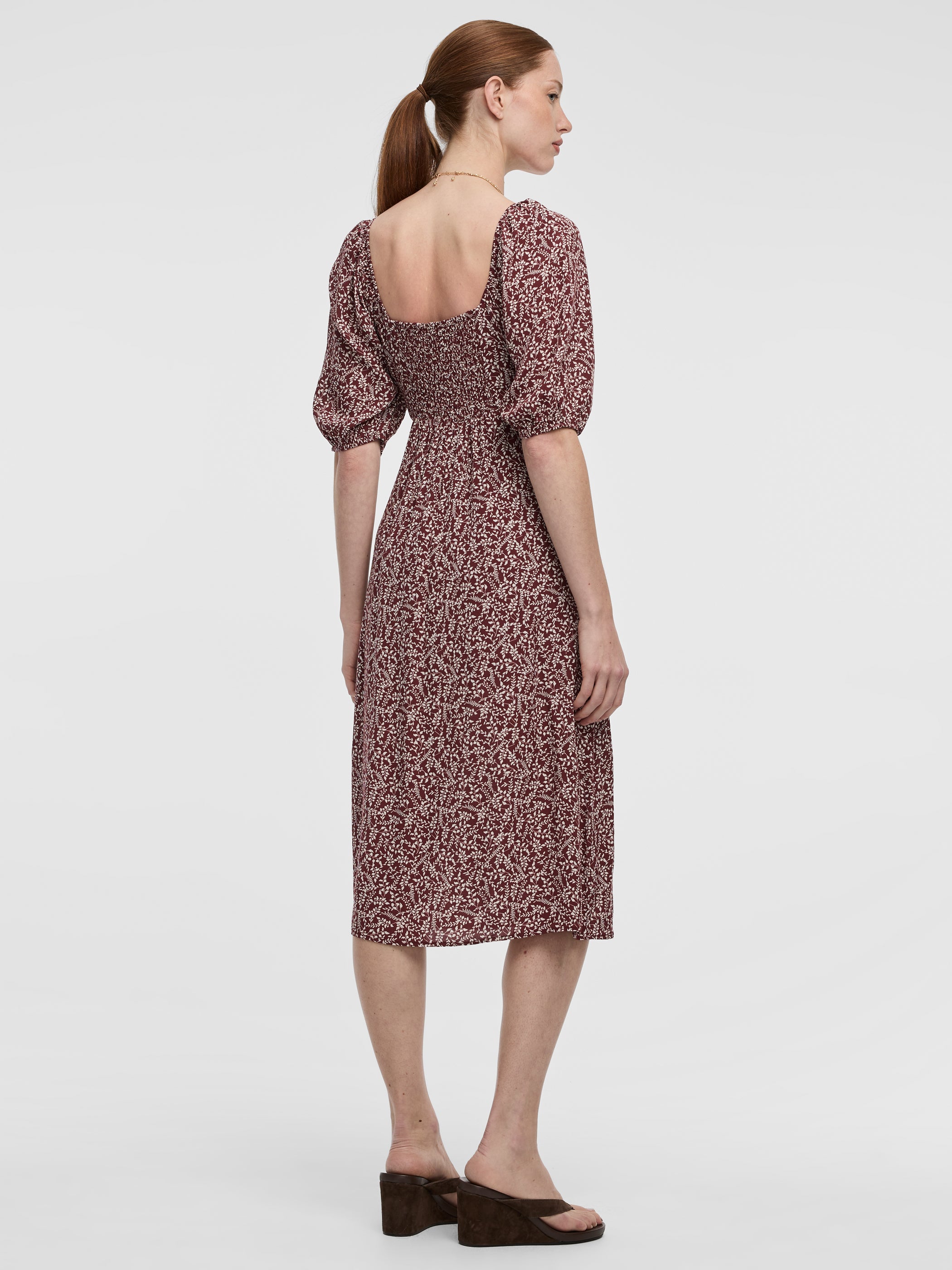 Short-Sleeve Midi Dress with Sweetheart Neckline