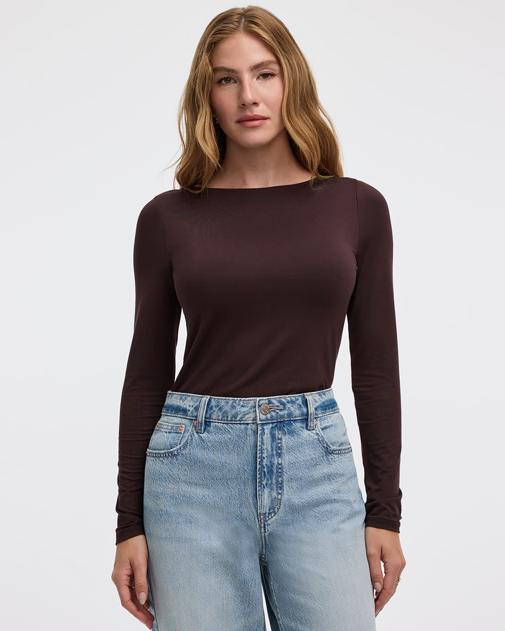 Long-Sleeve Boat-Neck Top
