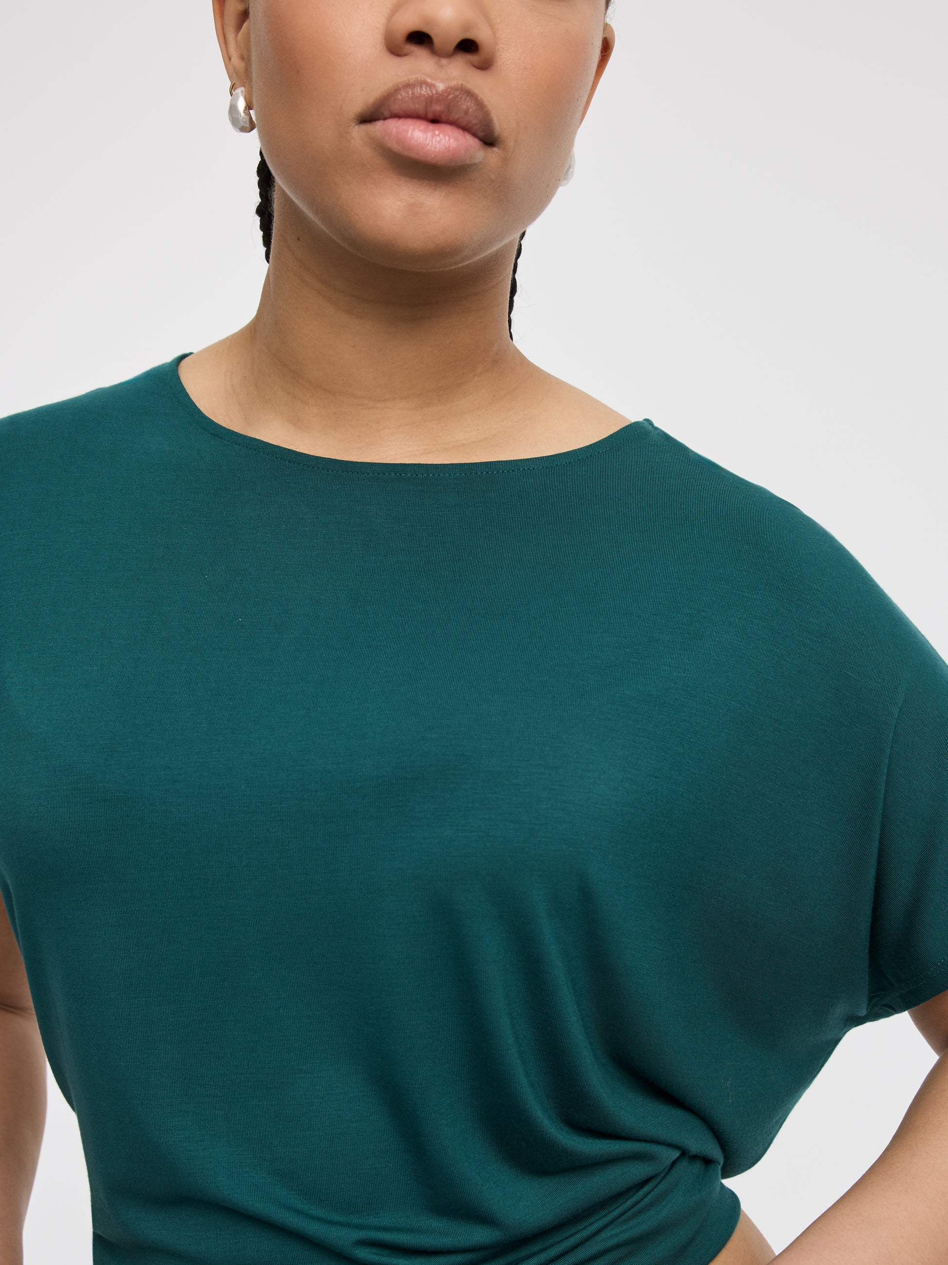 Short-Dolman-Sleeve Boat-Neck T-Shirt