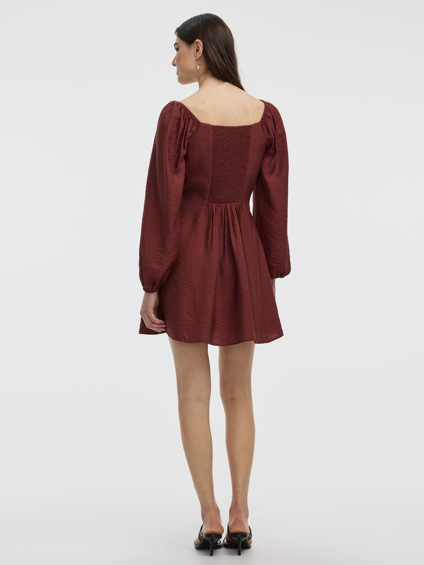 Long-Puffy-Sleeve Bustier Dress with Sweetheart Neckline