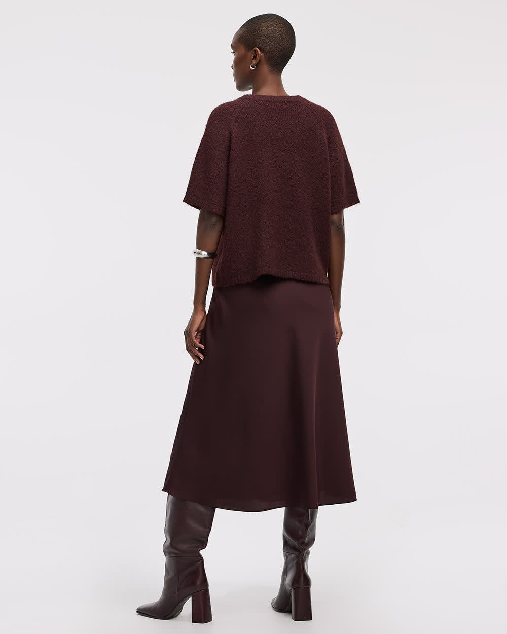 Elbow-Sleeve Crew-Neck Loose Sweater