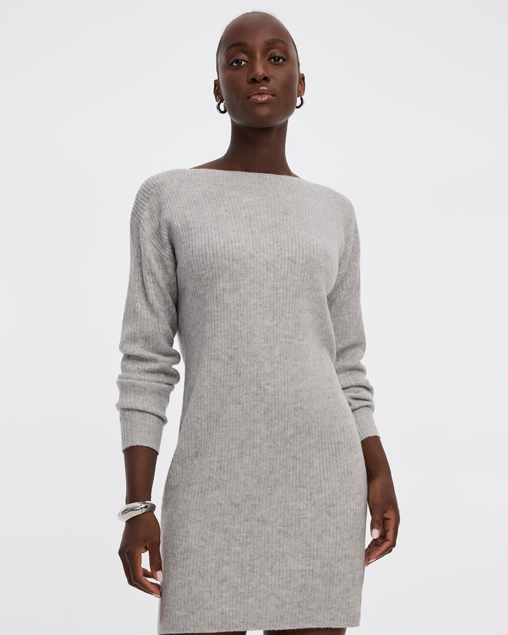 PlushSoft Crew-Neck Ribbed Sweater Dress