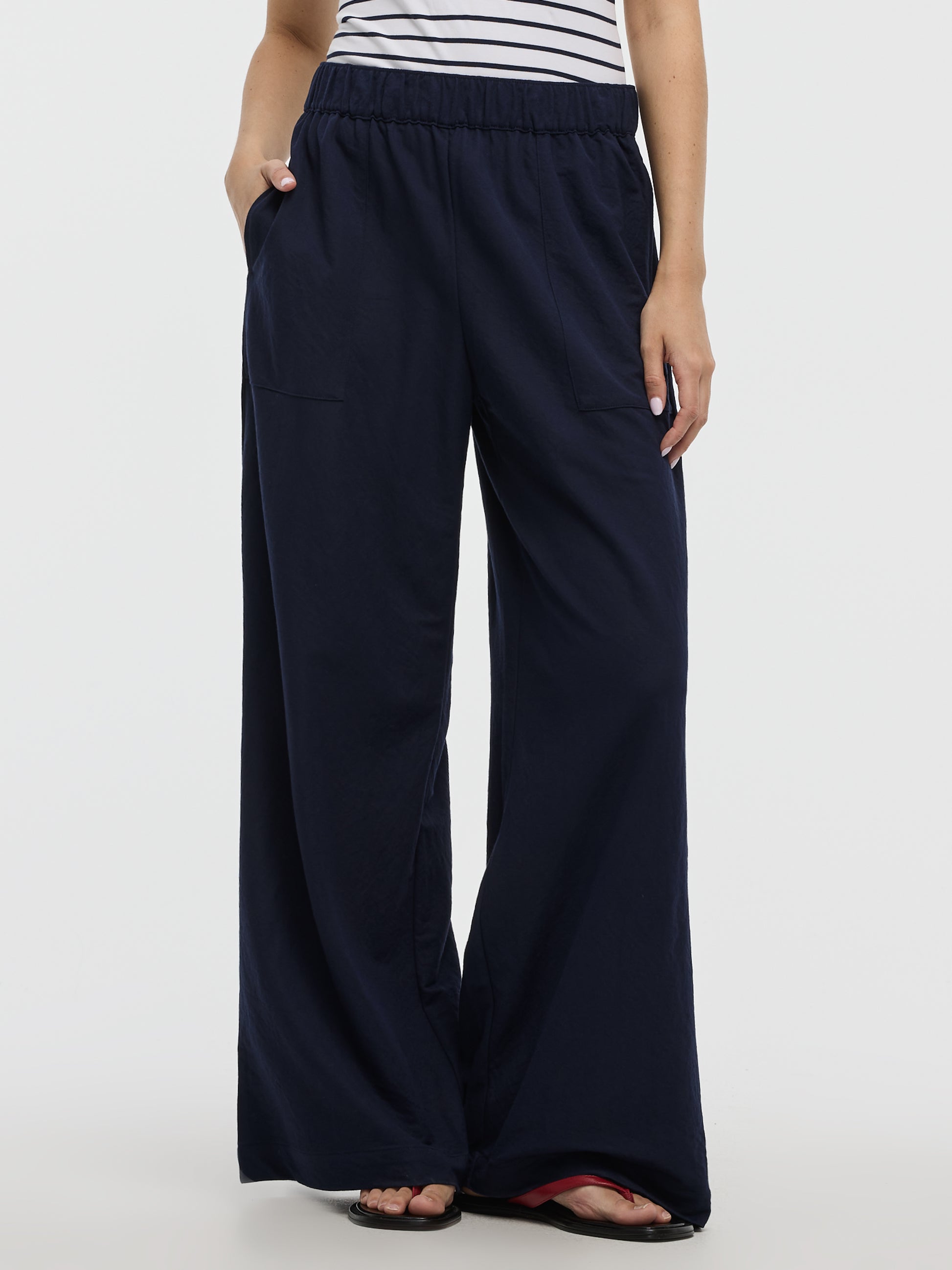 Wide-Leg High-Rise Pull-On Piqué Pant