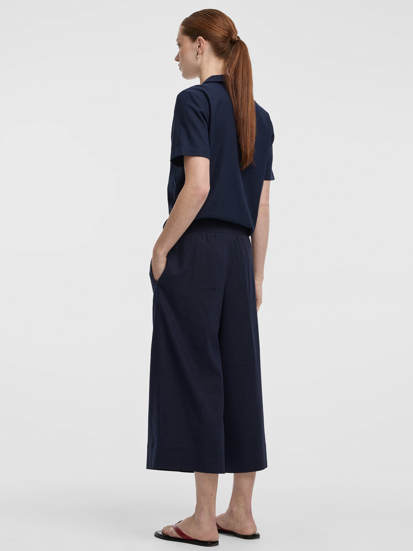 Cropped Wide-Leg Linen-Blend Pant