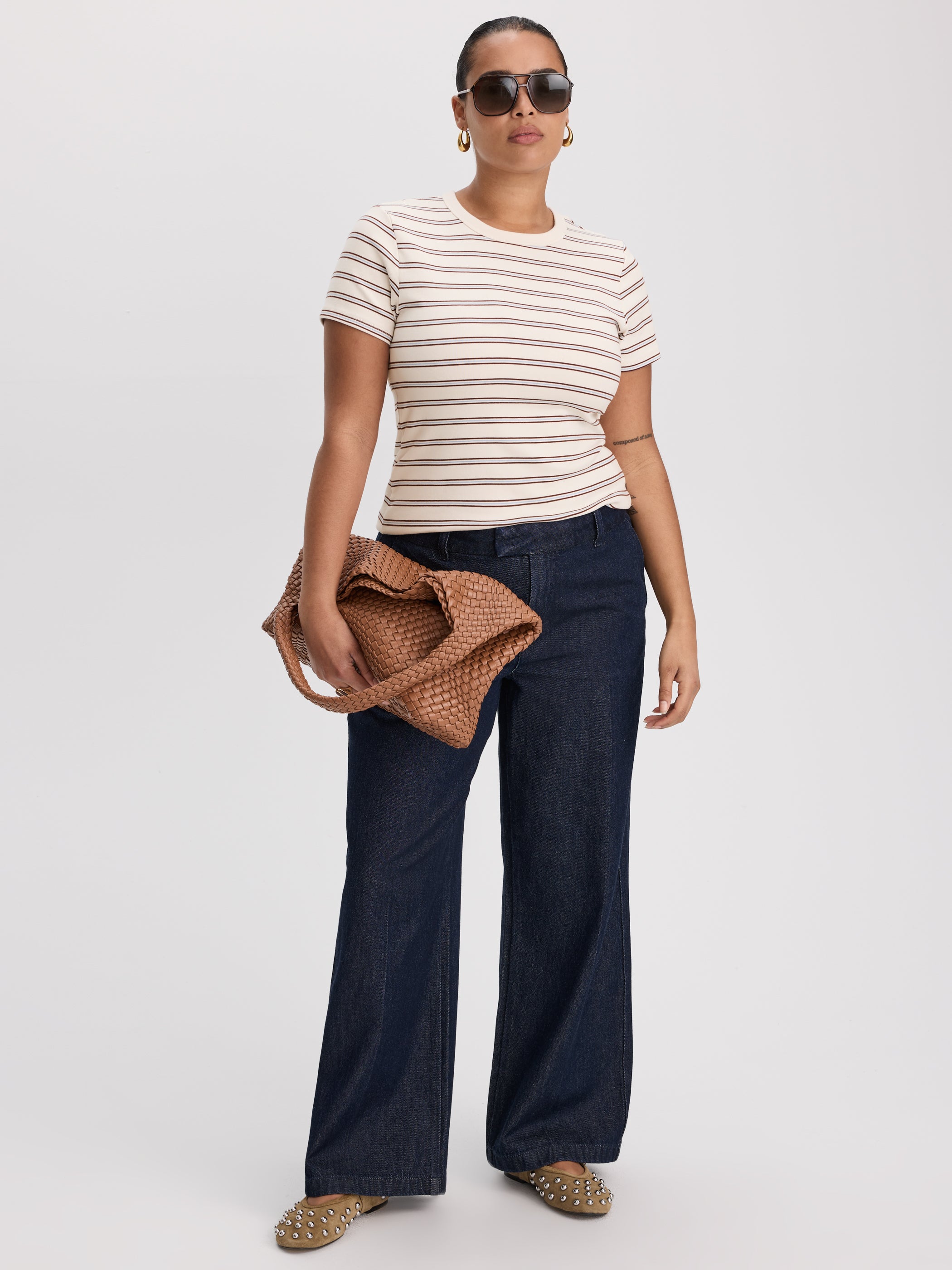 Striped Fitted Crew-Neck Ribbed T-Shirt
