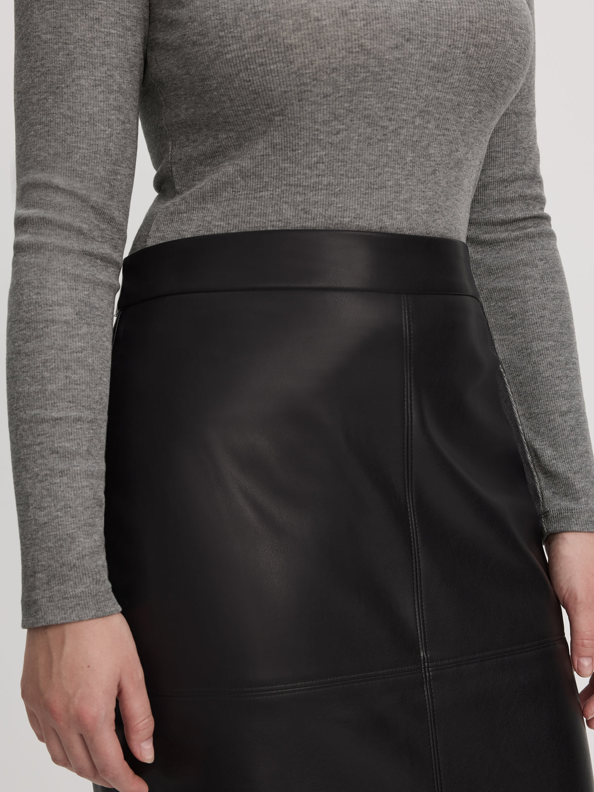 Faux Leather Pencil Midi Skirt