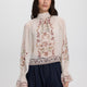 Long-Sleeve Mock-Neck Loose Blouse