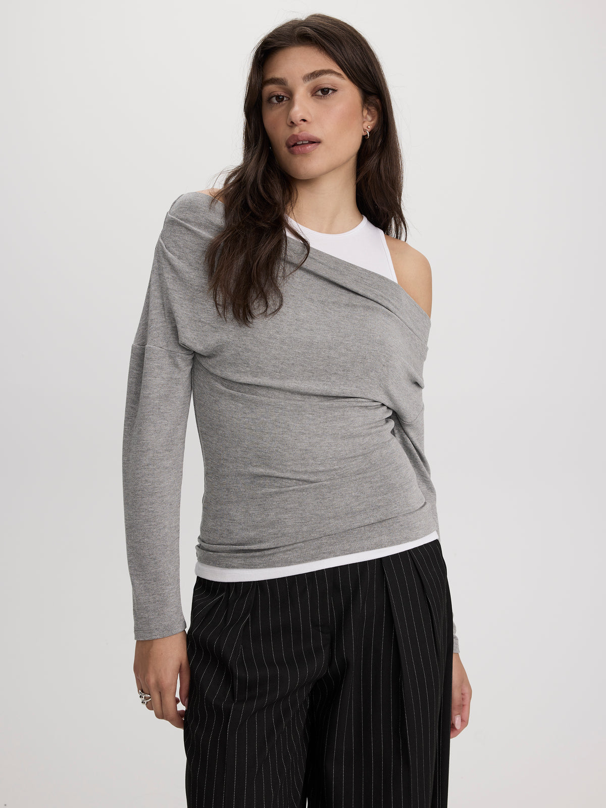 Long-Sleeve Off-the-Shoulder Top with Fooler Insert