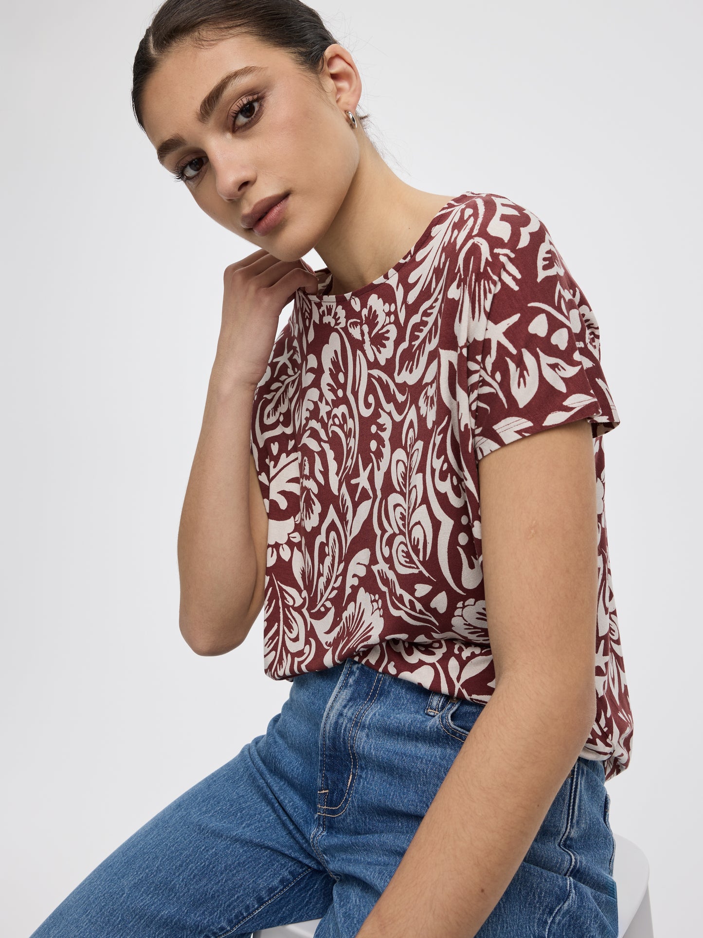 Short-Dolman-Sleeve Boat-Neck T-Shirt