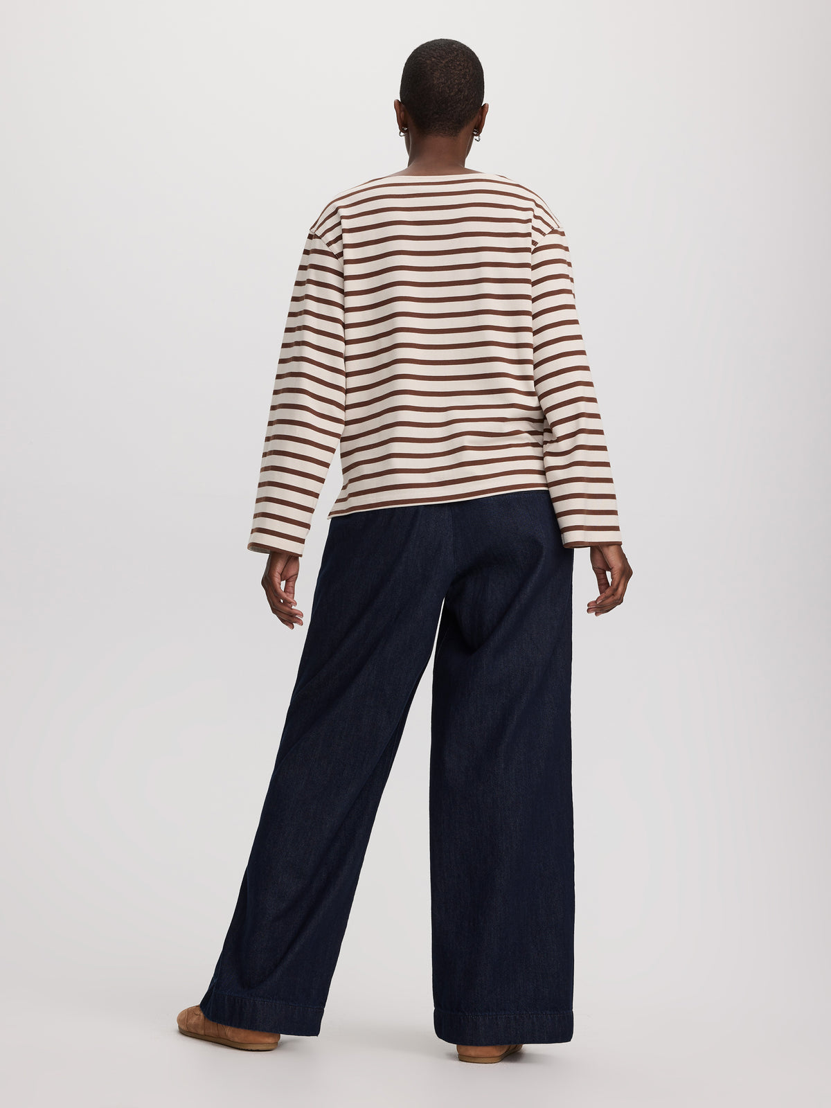 Striped Long-Sleeve Boat-Neck Top