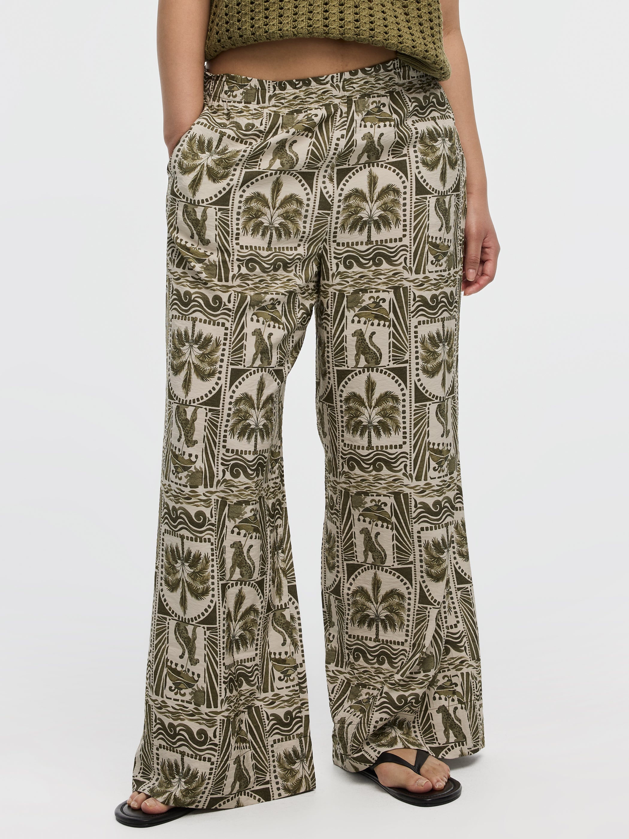 Wide-Leg High-Rise Pull-On Pant