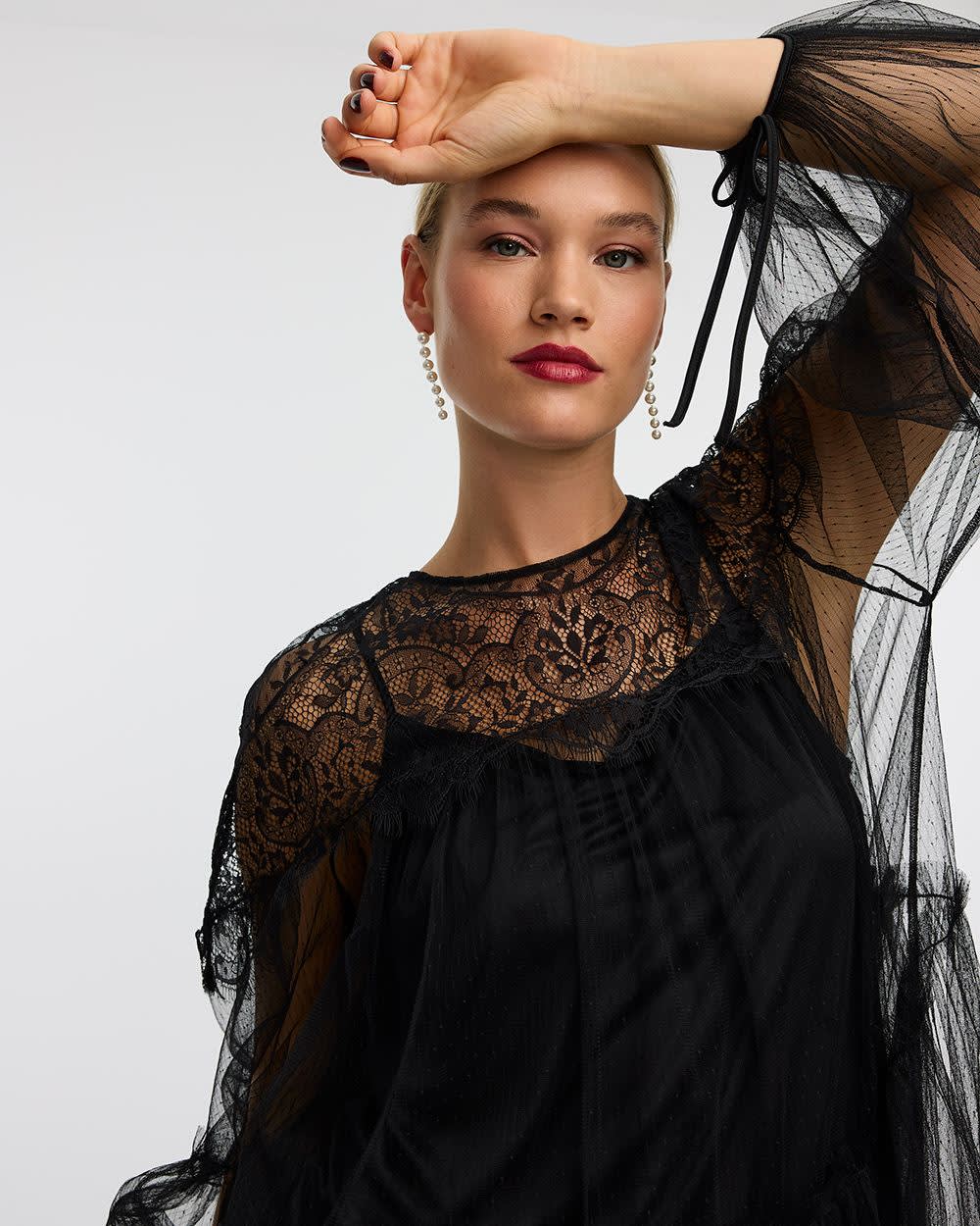 Mini-robe ballon en tulle à manches longues