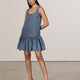 Denim Sleeveless Mini Dress with Bubble Hem