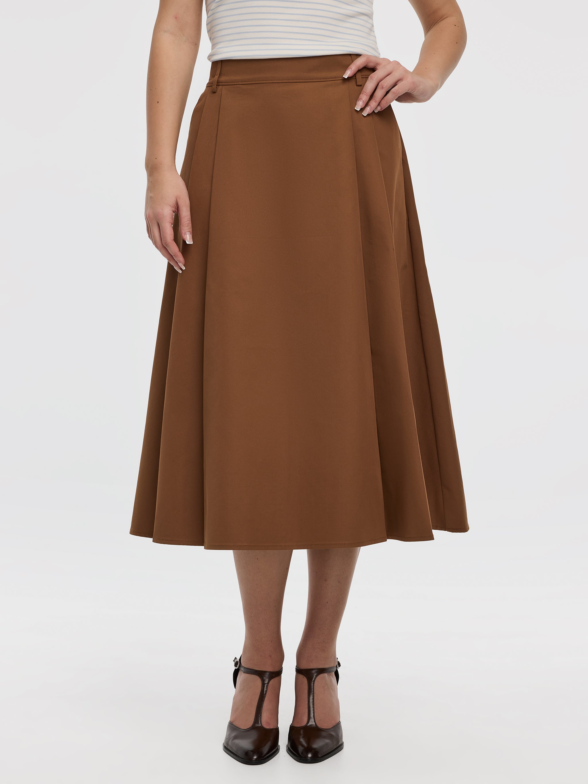Jupe midi plissée à coupe A couleur caramel - Reitmans