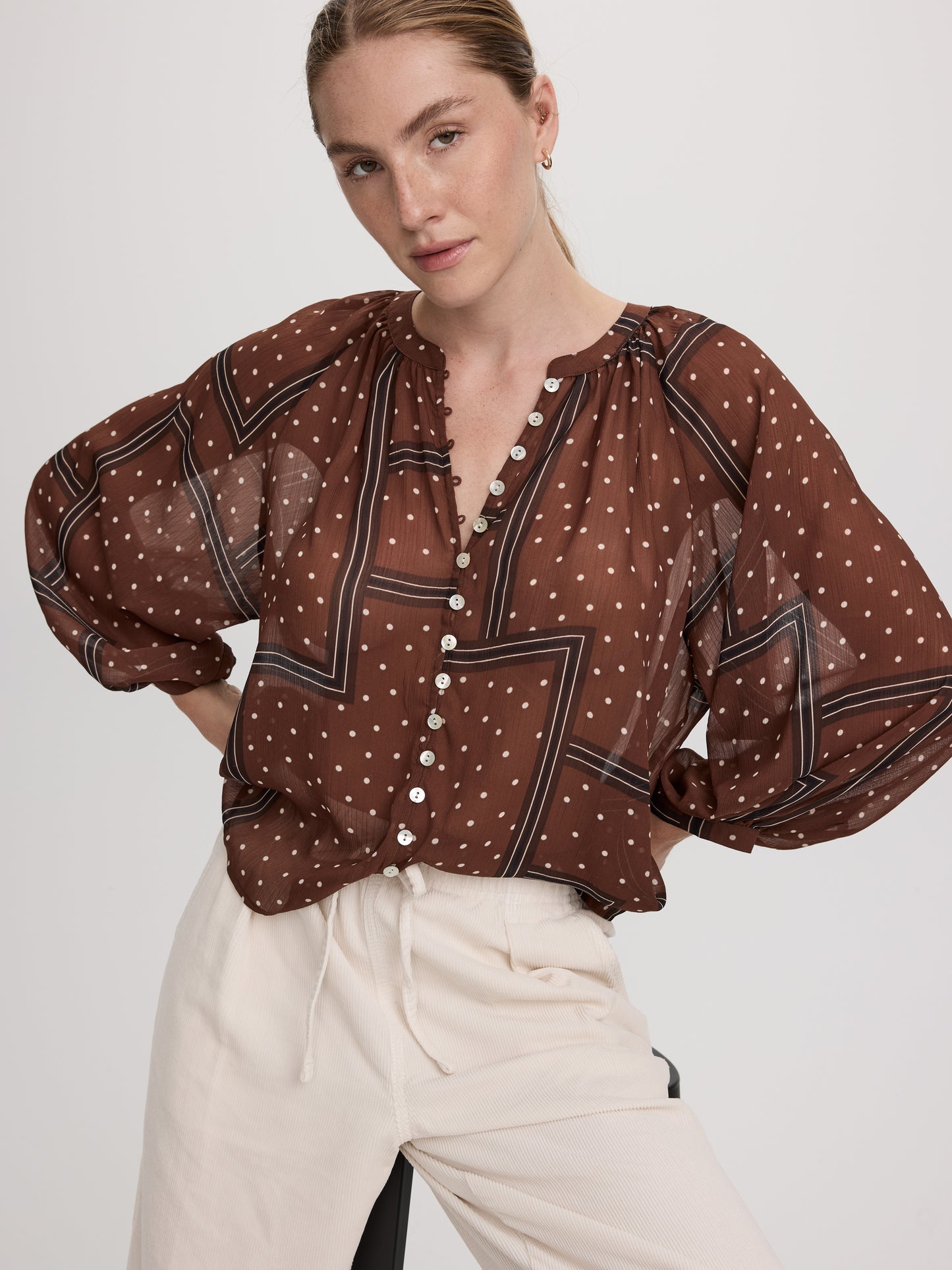 Long-Sleeve Loose Chiffon Blouse