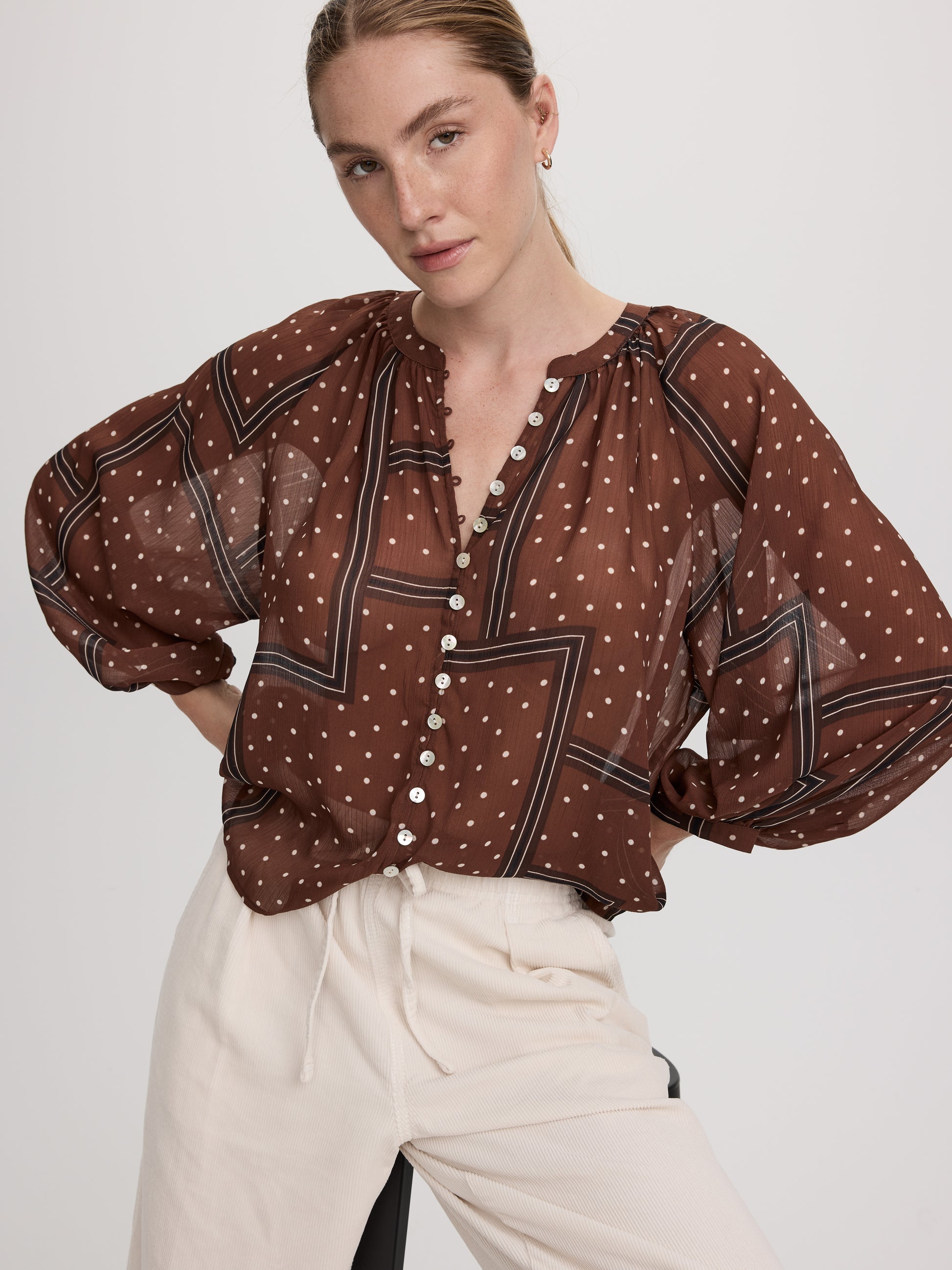 Long-Sleeve Loose Chiffon Blouse