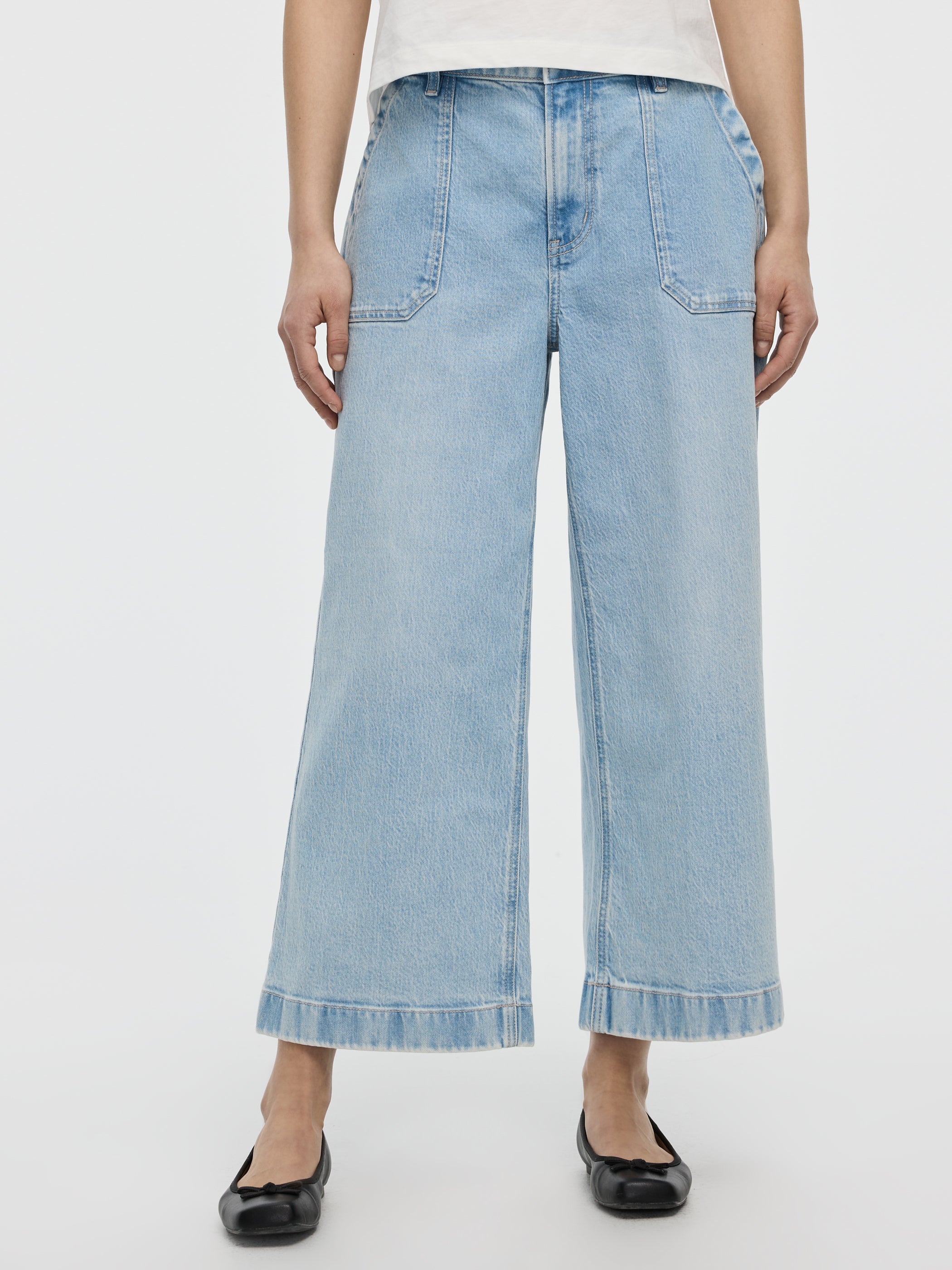 Jean court à jambe large et taille haute