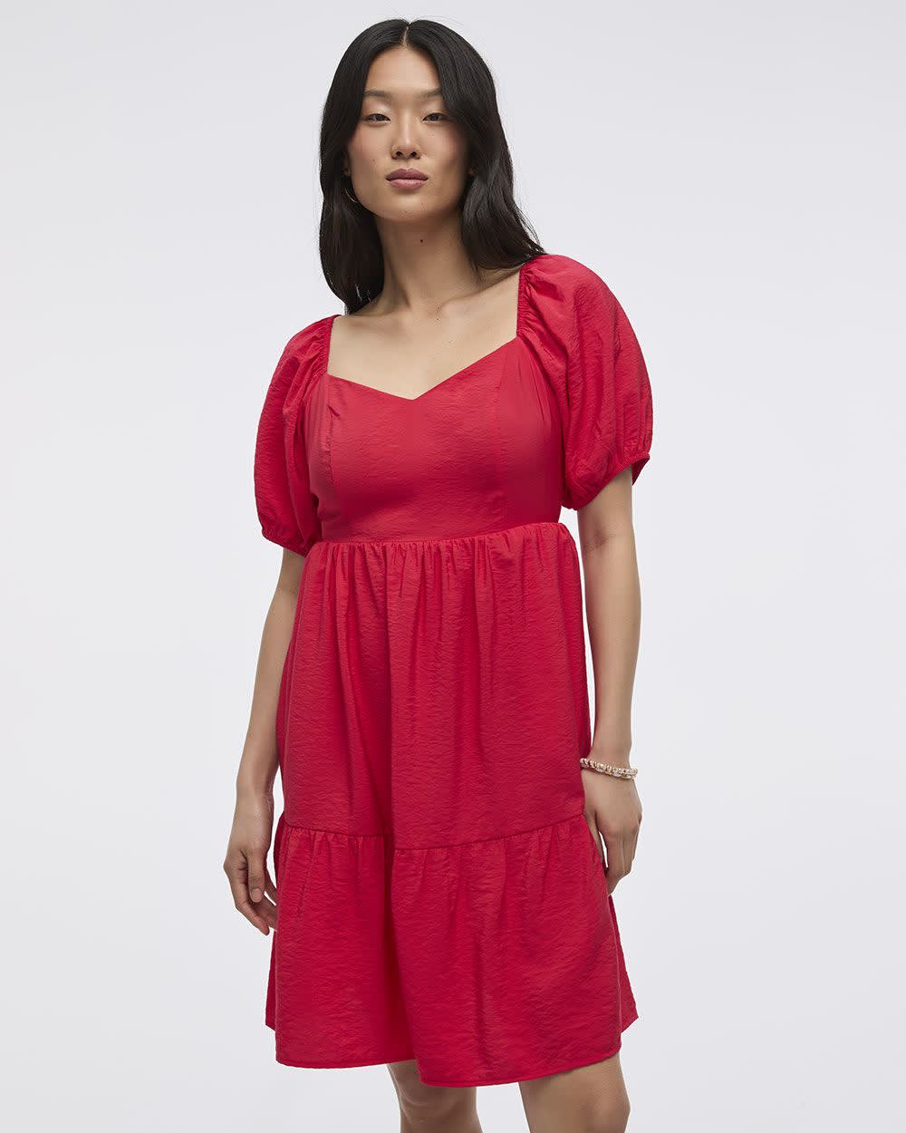 Short-Puffy-Sleeve Bustier Dress with Sweetheart Neckline
