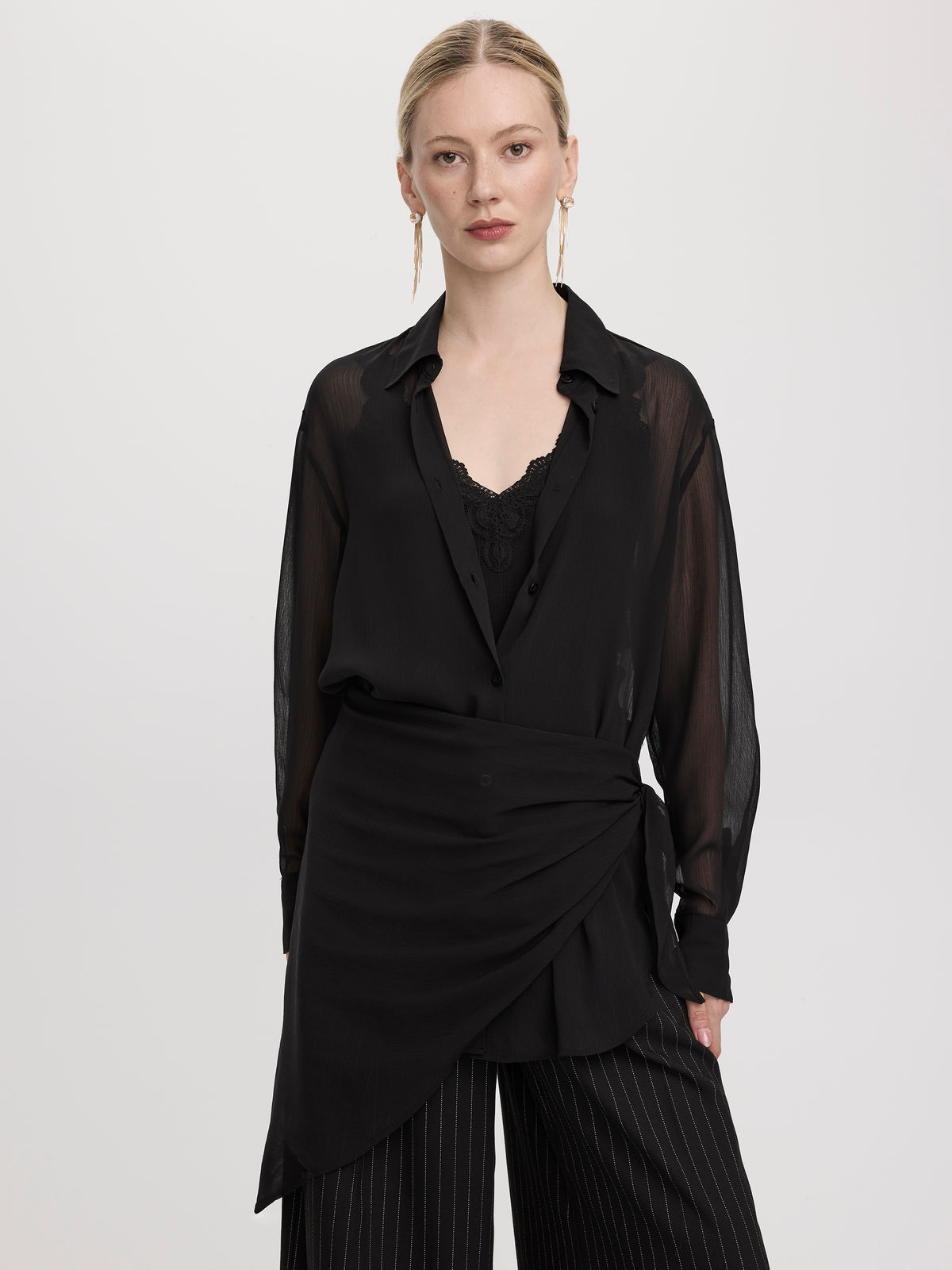 Semi-Fitted Blouse with Scarf at Waist