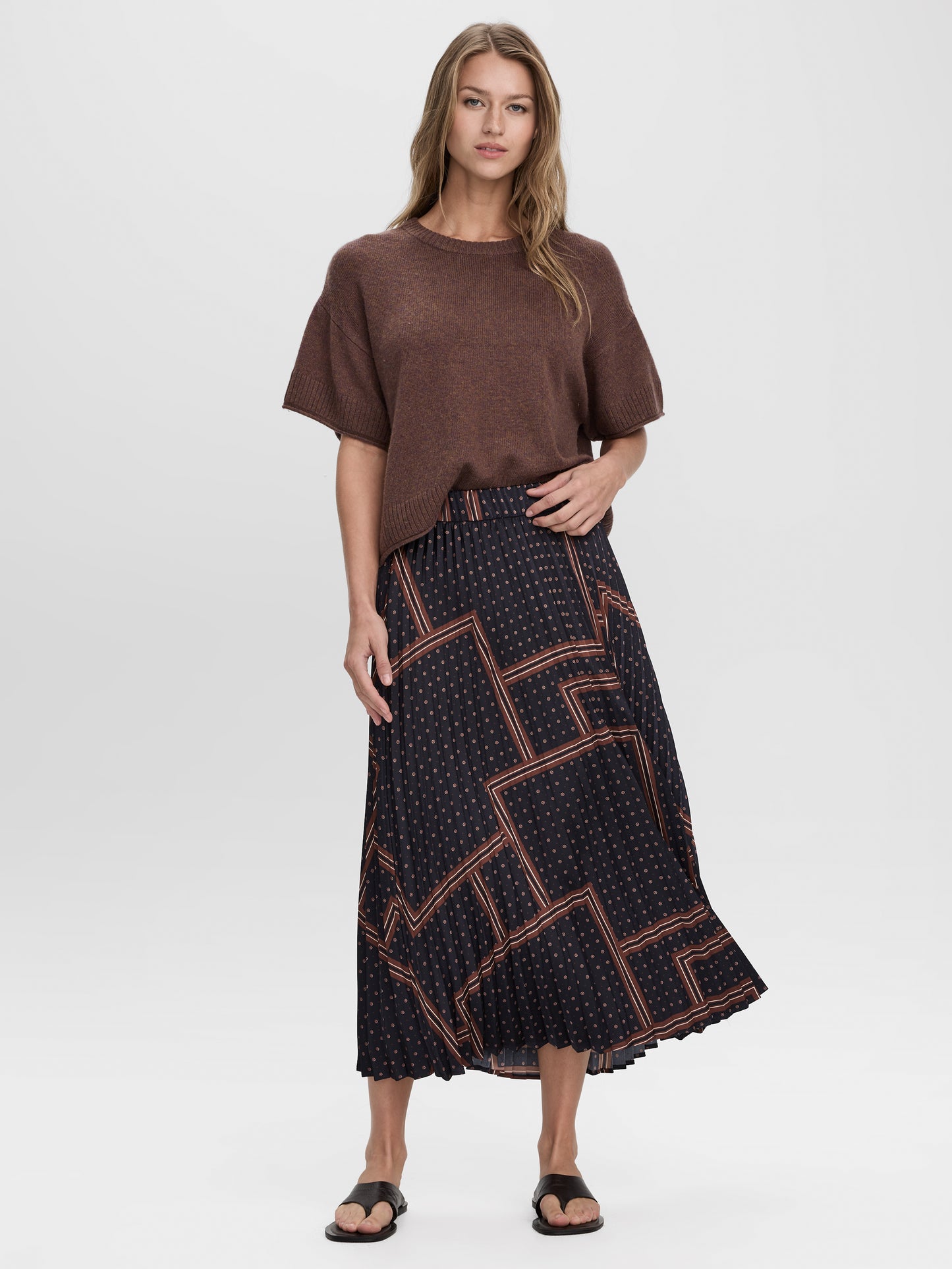 Pleated Satin Midi Skirt