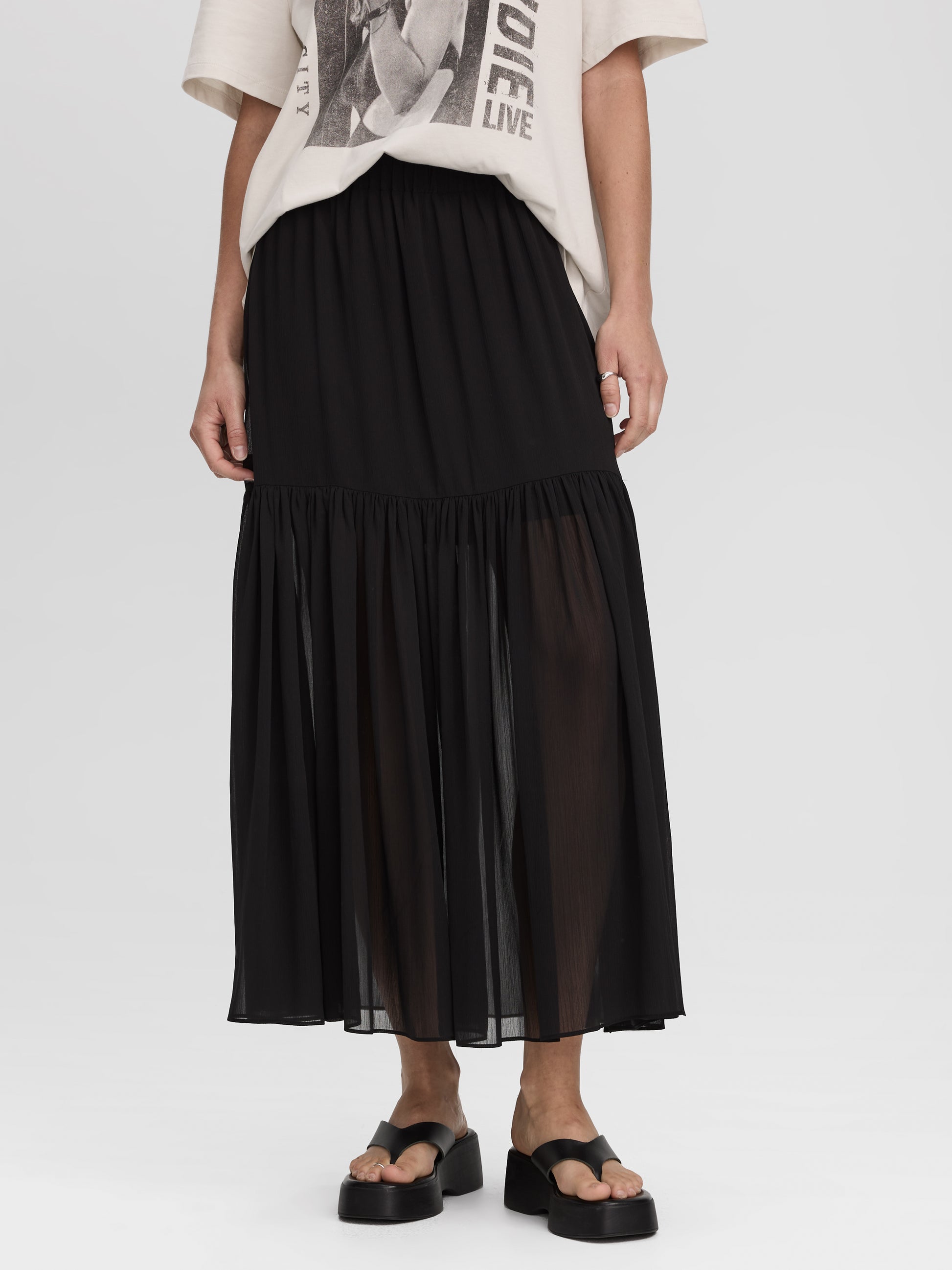 Pleated-Chiffon Maxi Skirt