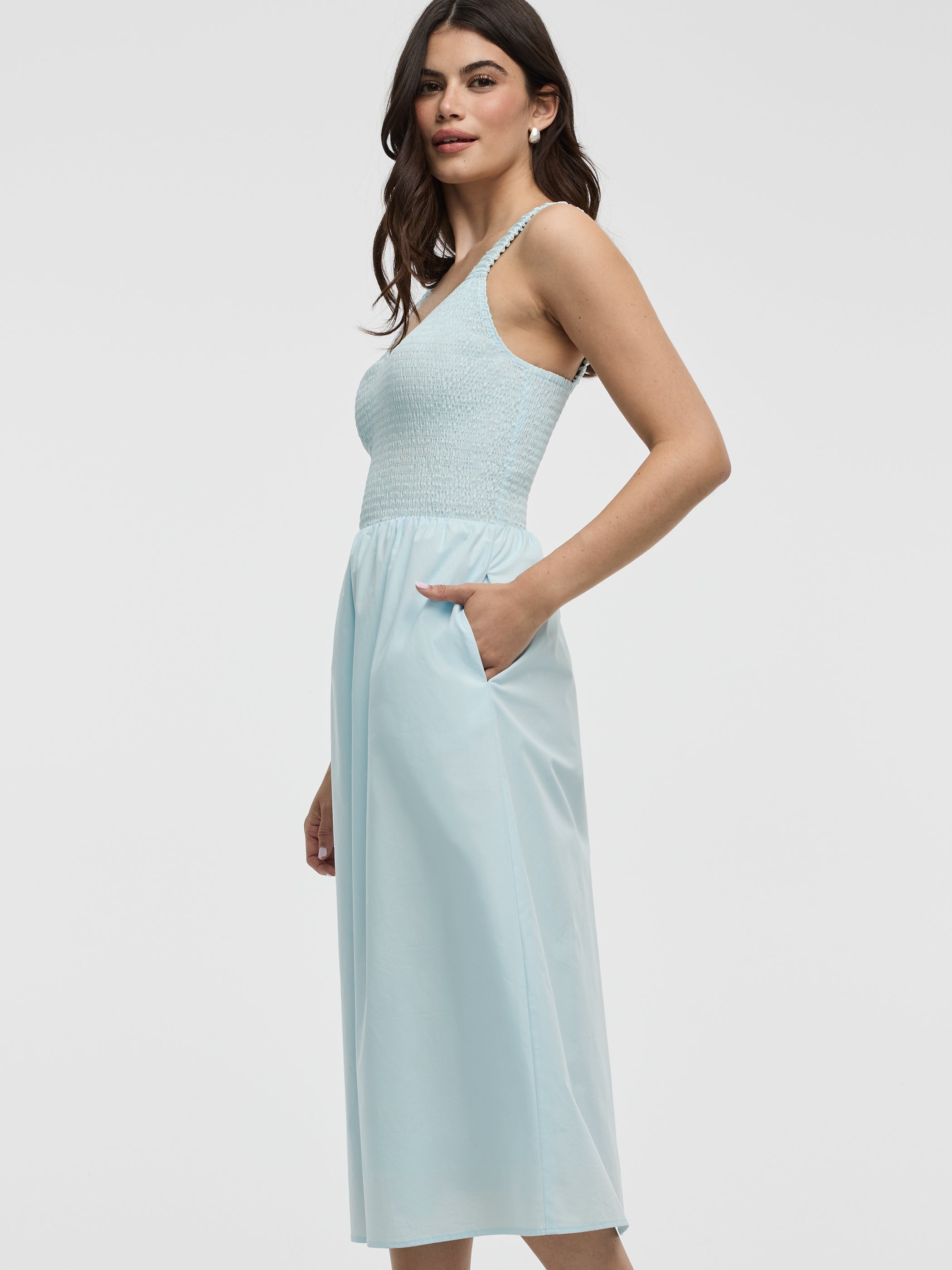 Sleeveless Midi Dress with Smocked Top