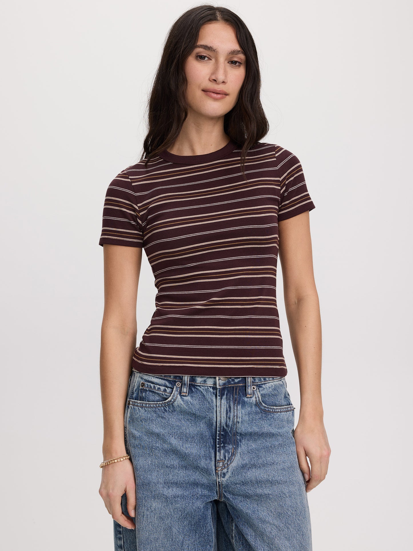Striped Fitted Crew-Neck Ribbed T-Shirt