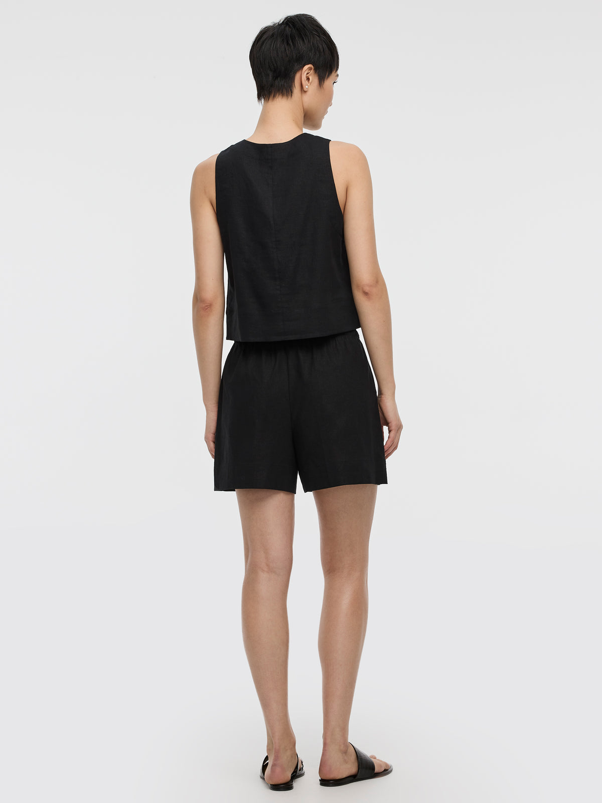 Short en lin plissé pour femme, short taille haute avec poches, bermuda à dos élastique WALK - France Short en lin plissé pour femme, short taille haute avec poches, bermuda à dos élastique WALK - France