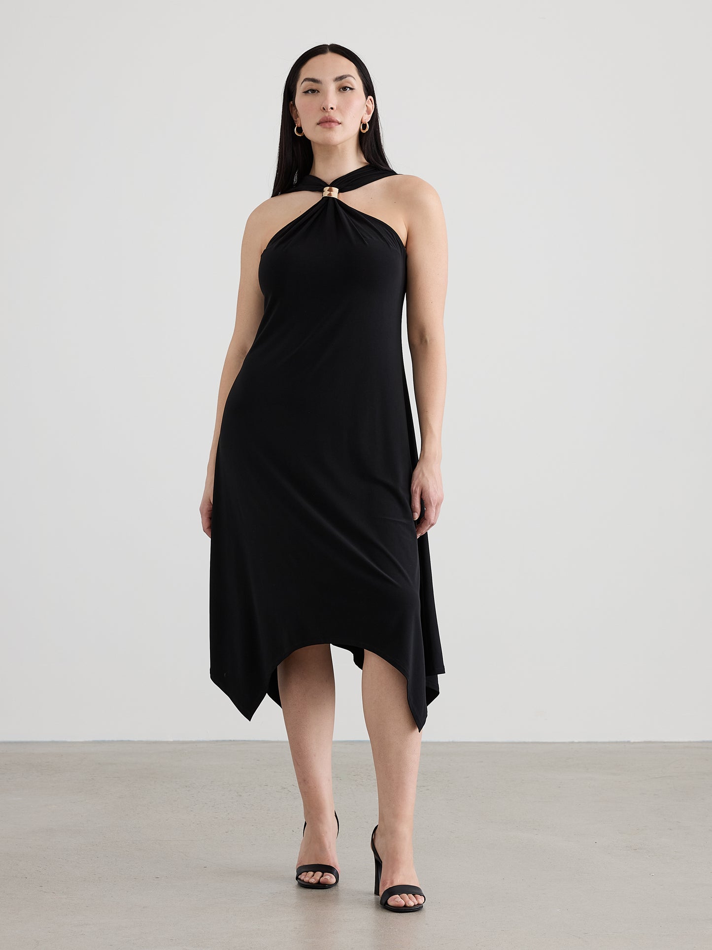 Sleeveless Halter Dress with Handkerchief Hem