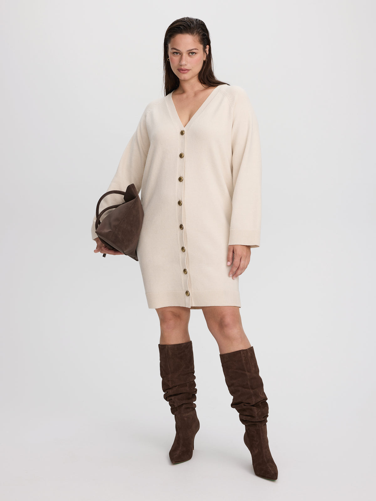Button-Down Mini Sweater Dress – Viscose Blend
