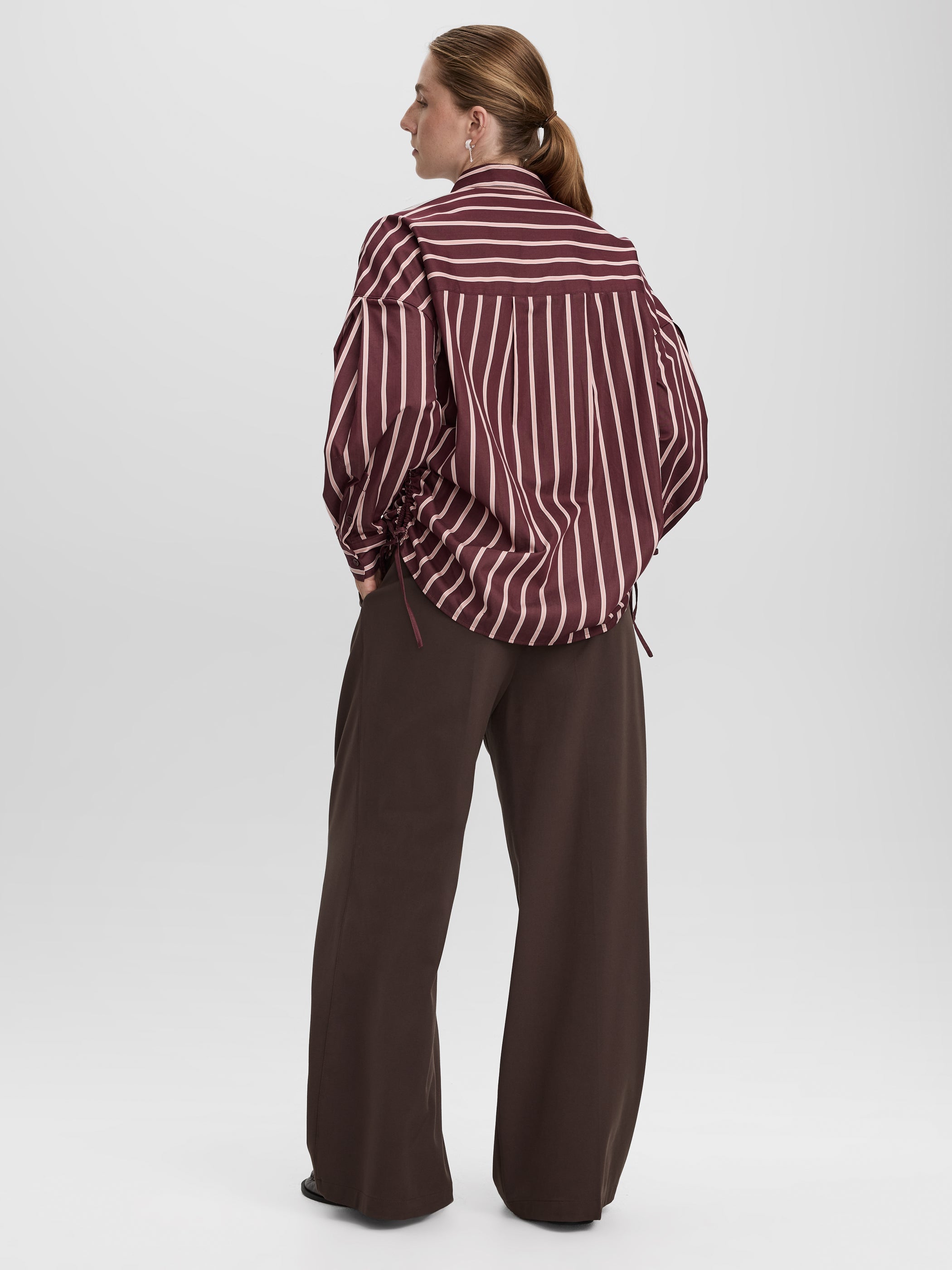 Striped Poplin Blouse with Side Shirrings