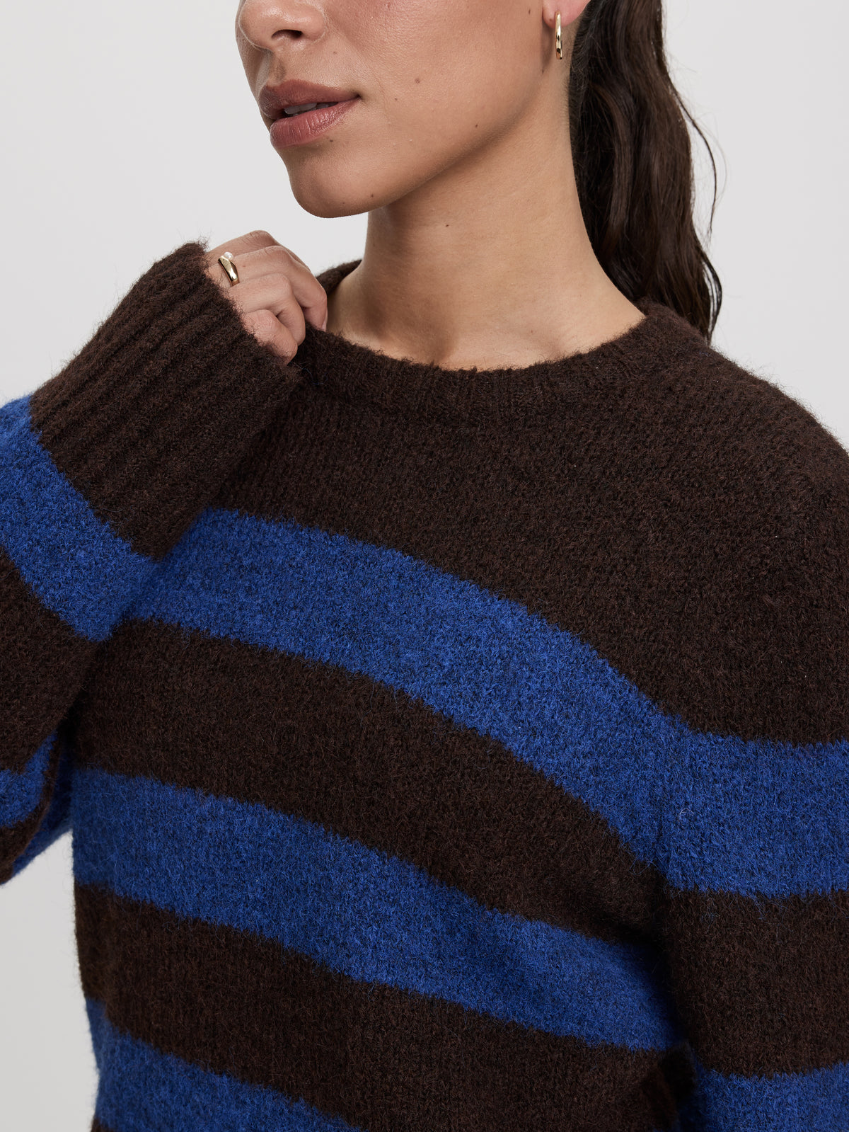 Striped Long-Sleeve Crew-Neck Wool-Blend Sweater