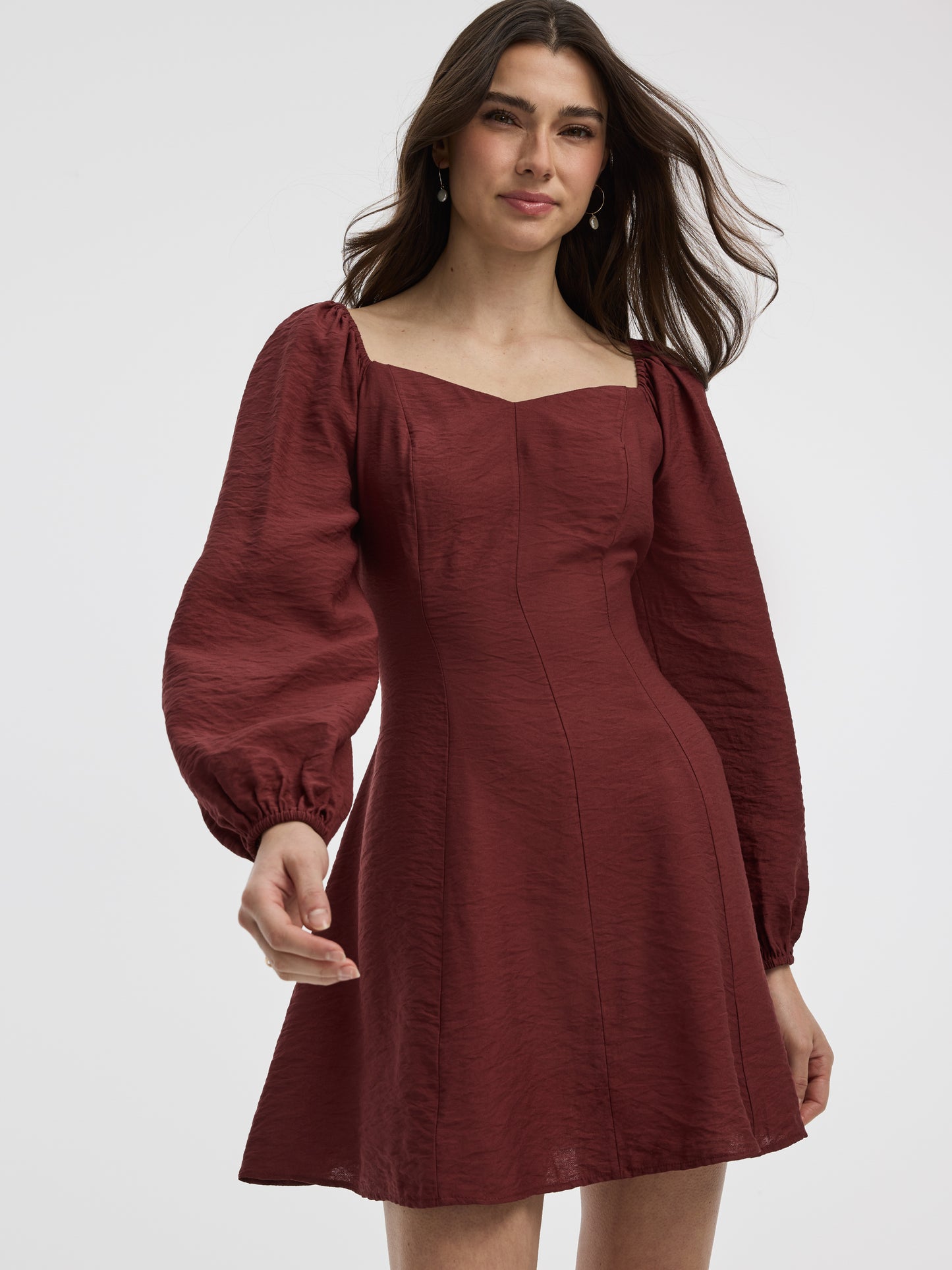 Long-Puffy-Sleeve Bustier Dress with Sweetheart Neckline