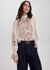 Long-Sleeve Mock-Neck Loose Blouse