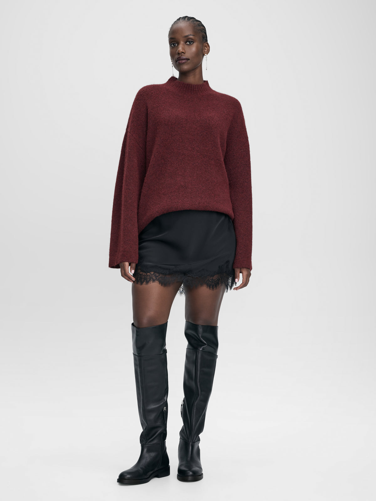 Satin Mini-Skirt with Lace Trim