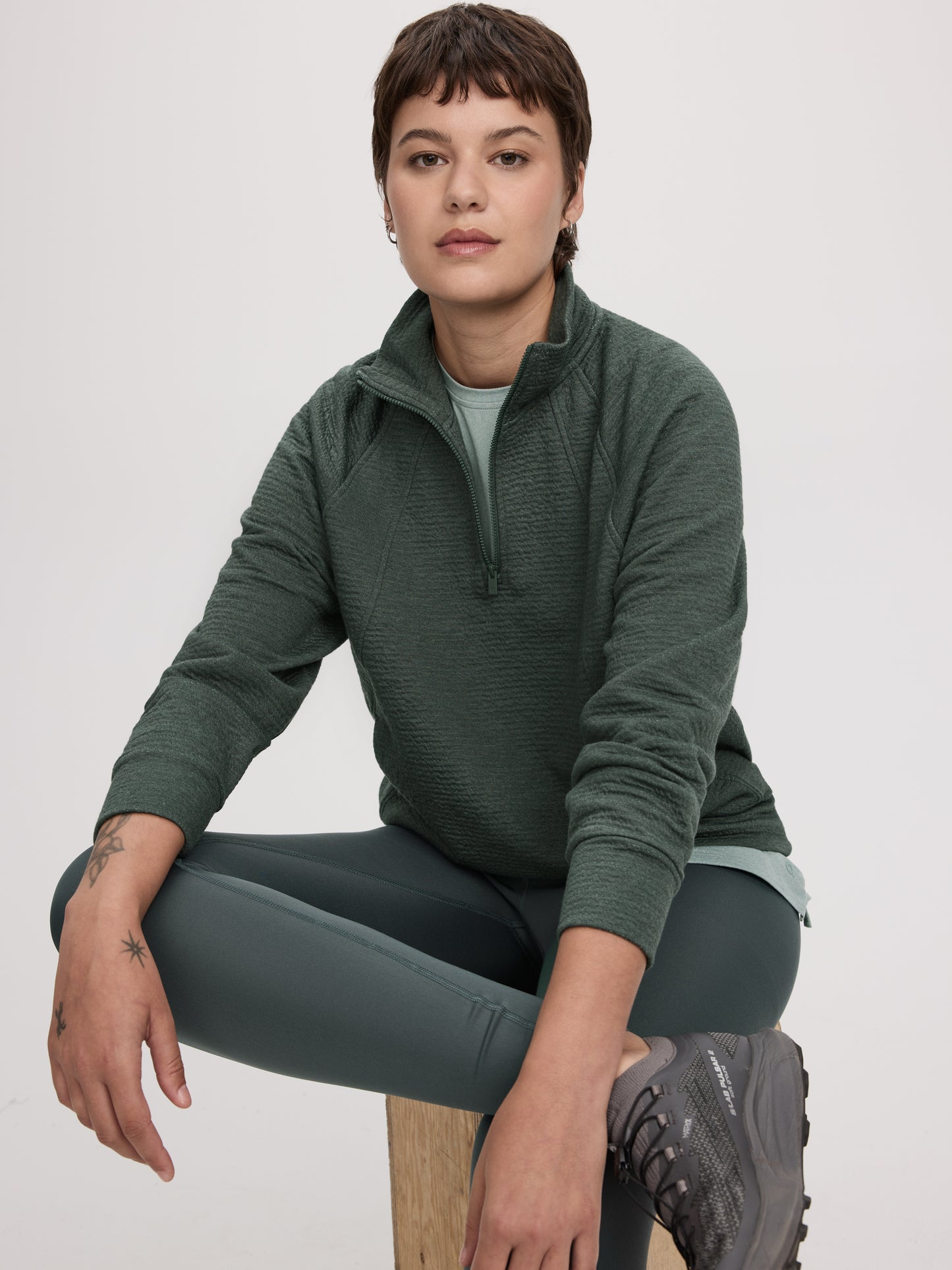 Long-Sleeve Half-Zip Mock-Neck Textured Top