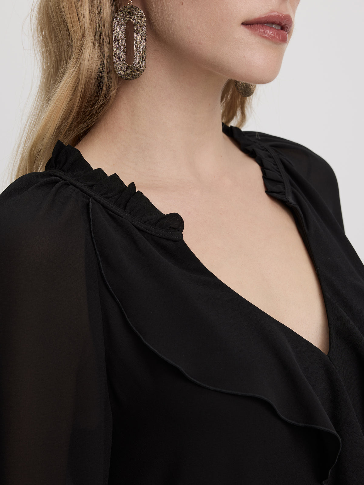 Long-Sleeve V-Neck Mini Dress with Ruffles