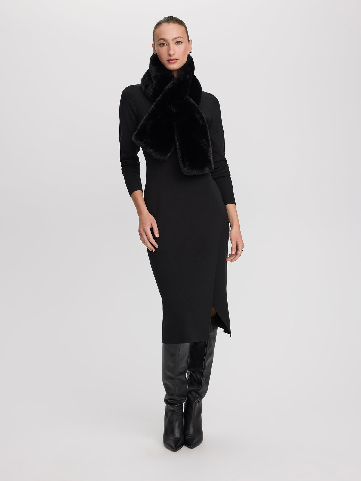 Long-Sleeve Midi Dress with Asymmetrical Slit