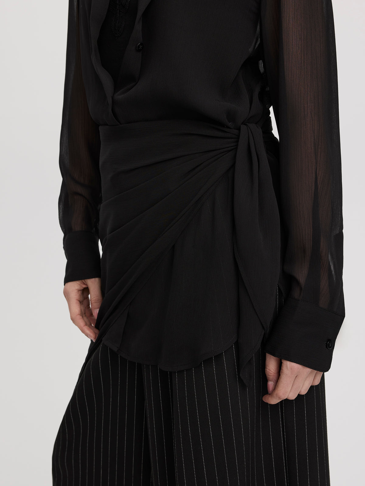 Semi-Fitted Blouse with Scarf at Waist