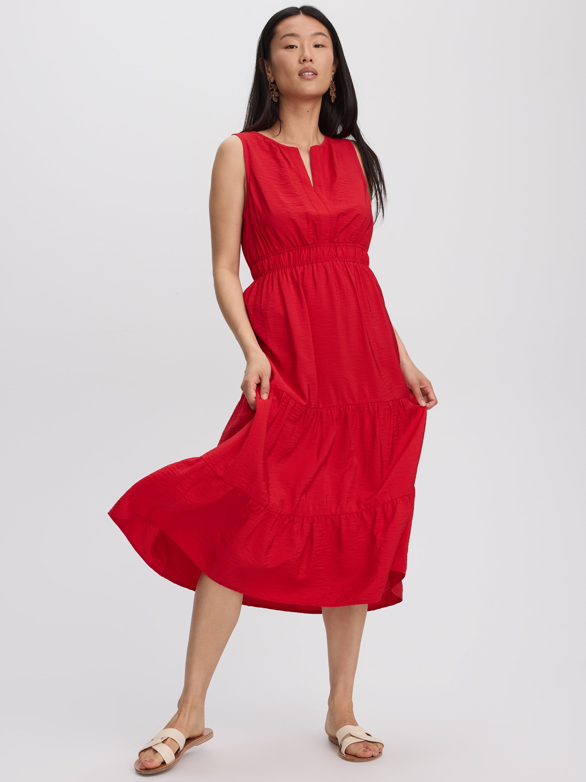 Sleeveless Split-Neck Midi Dress