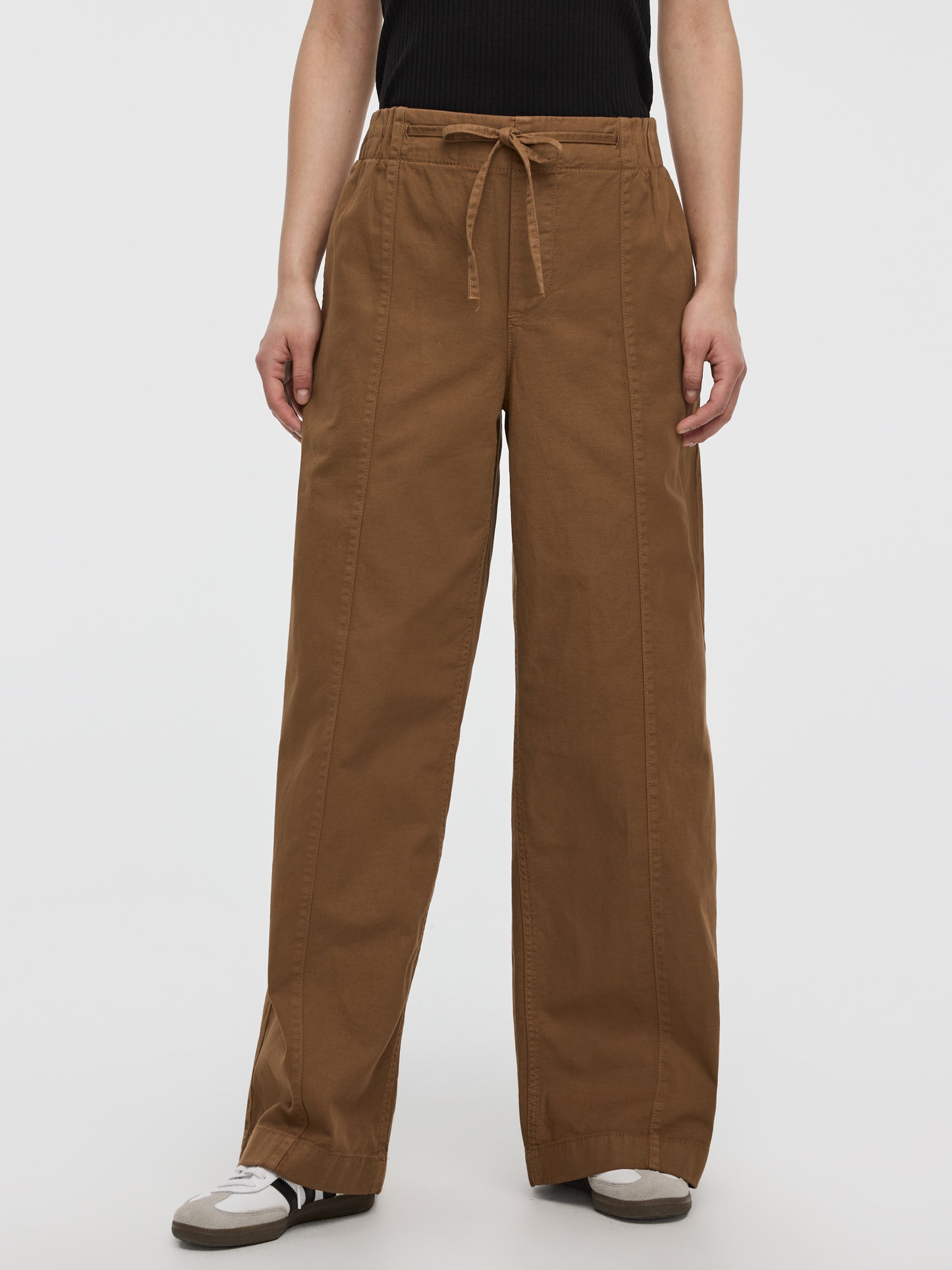 Pull-On High-Rise Linen-Blend Pant