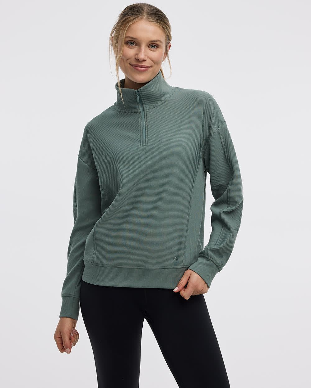 Long-Sleeve Sweater with Half-Zip Mock Neckline - Hyba